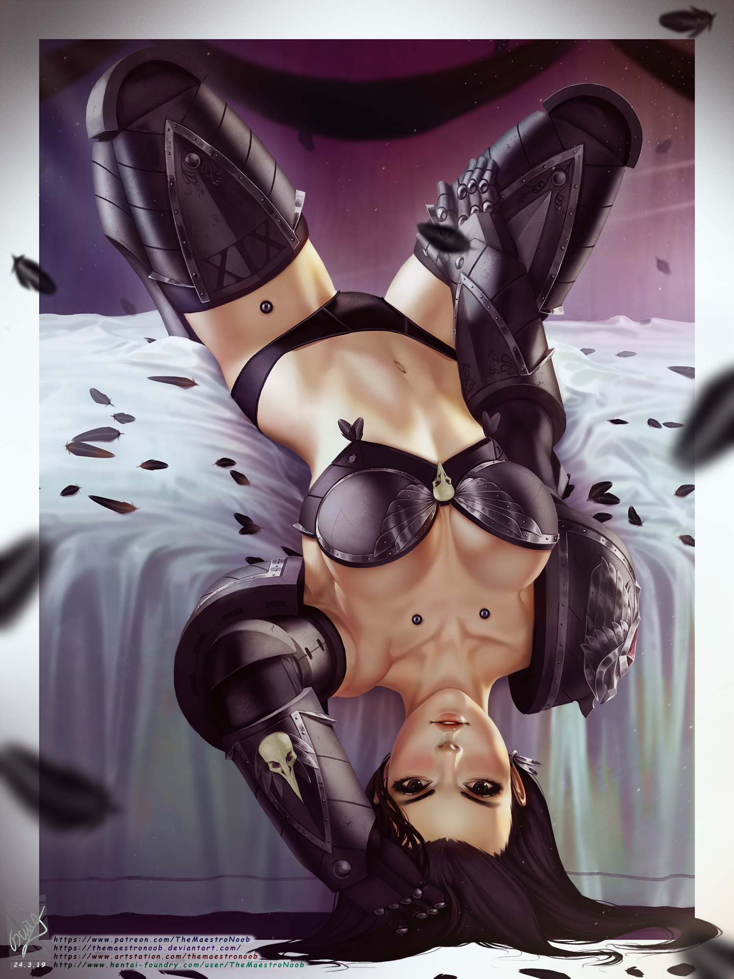1girls, adeptus astartes, armor, armwear, black carapace, black hair, breasts, casual, cleavage, female, female only, female space marine, footwear, handwear, human, imperium of man, large breasts, legwear, looking at viewer, pale skin, panties, pauldrons, pinup, power armor, power armor (warhammer), raven guard, rule 63, sci-fi, science fiction, scifi, solo, solo female, space marine, themaestronoob, thighhighs, warhammer (franchise), warhammer 40k