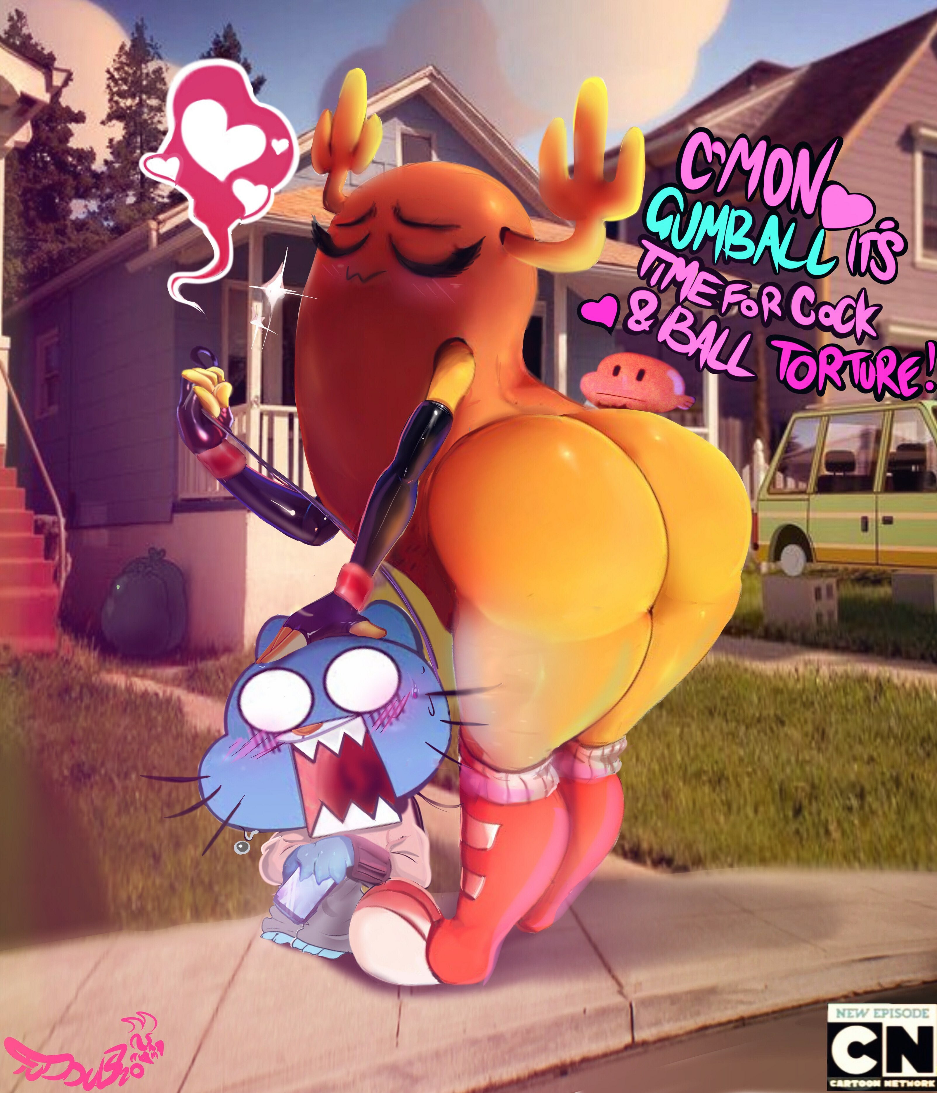1girls, 2boys, canon couple, cartoon network, darwin watterson, female, gumball watterson, male, meme, outdoors, penny fitzgerald, penny fitzgerald (peanut), tagme, the amazing world of gumball, tudduls