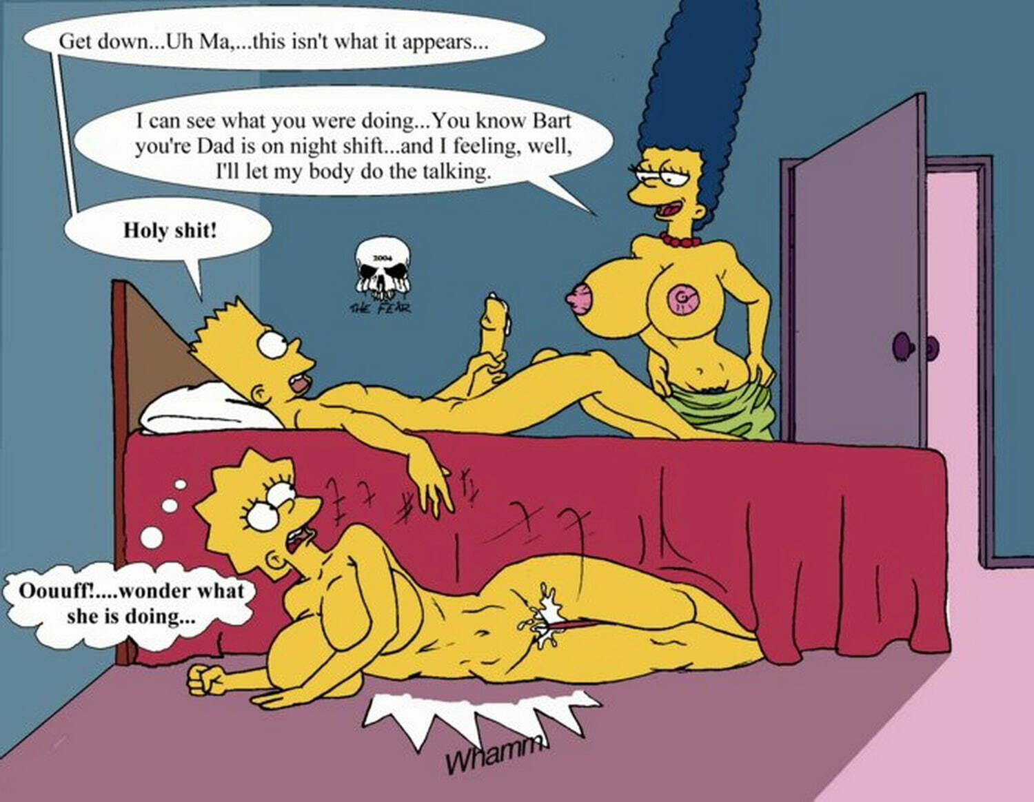 bart_simpson blue_hair cum_in_pussy imminent_incest incest lisa_simpson marge_simpson text_bubble the_fear the_simpsons