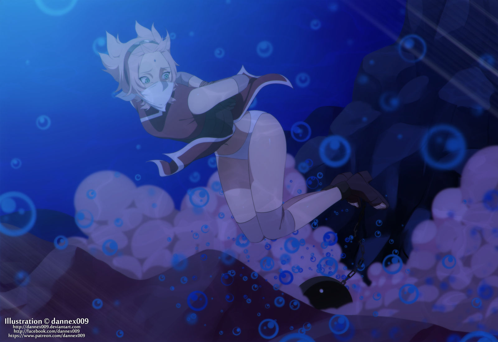 1girls, asphyxiation, bondage, bound wrists, chained ankles, dannex009, drowning, female, green eyes, holding breath, naruto, naruto (series), naruto shippuden, ocean, panties, peril, pink hair, sakura haruno, sea, underwater, underwater peril aladdin, underwear, white panties, white underwear