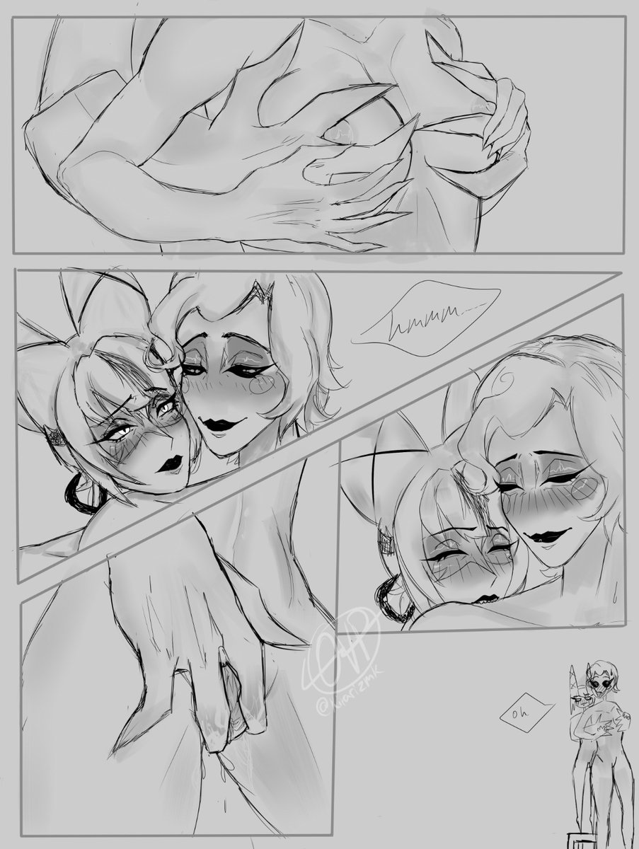 2girls, breasts, carmilla carmine, female, funny, hazbin hotel, height difference, mature female, monochrome, multiple females, multiple girls, rosie (hazbin hotel), silly, smaller female, taller female, unknown artist, wholesome, wholesome nudity, yuri