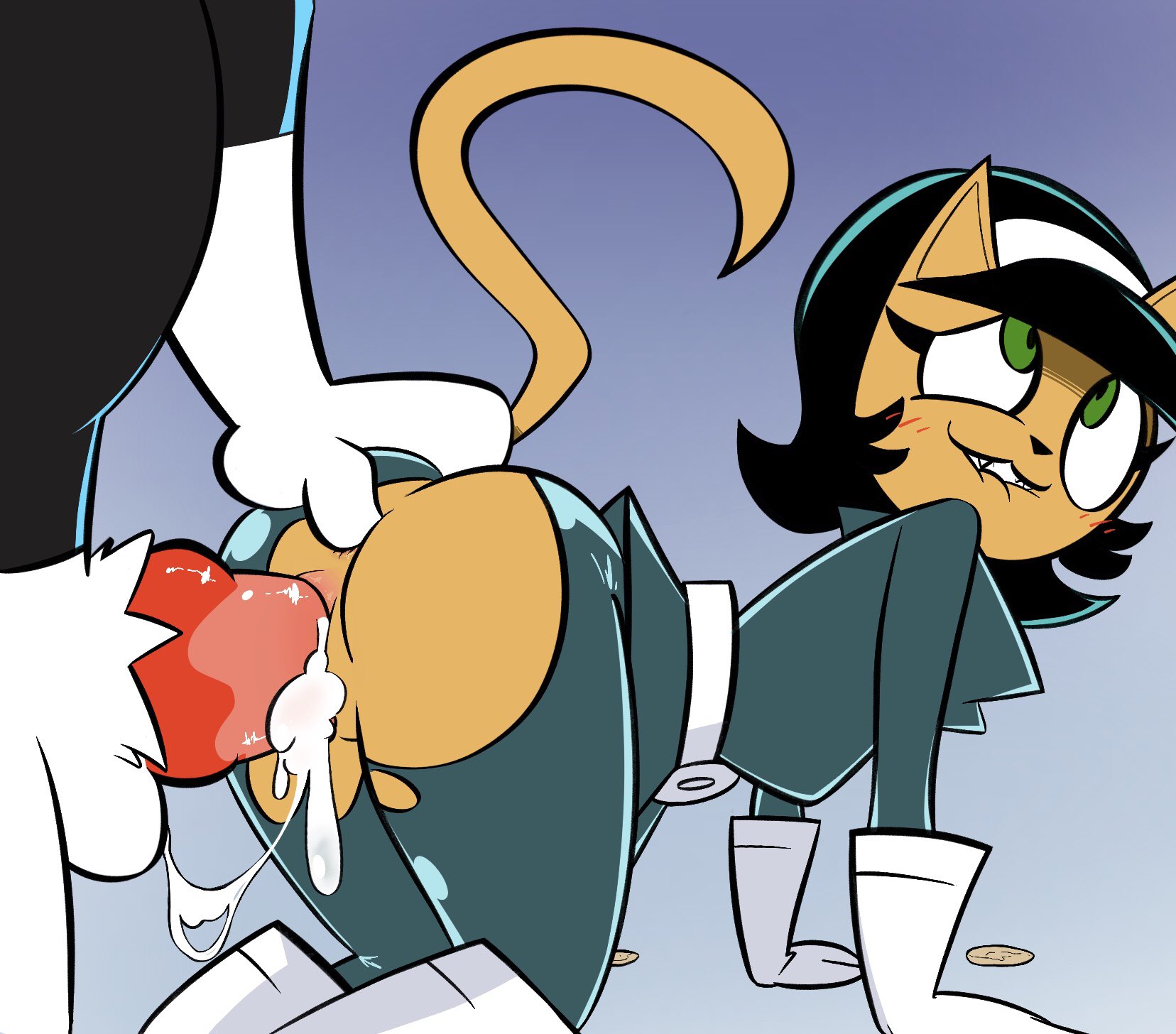 1boy, 1girls, ahe gao, animal ears, animal genitalia, animal humanoid, animal penis, animal pussy, ass, ass grab, black hair, cum, cum in pussy, cum inside, dudley puppy, duo, female, fur, furry, green eyes, joshin, kitty katswell, male, nickelodeon, penis, pussy, sex, t.u.f.f. puppy, tagme, tail, vaginal penetration, white fur