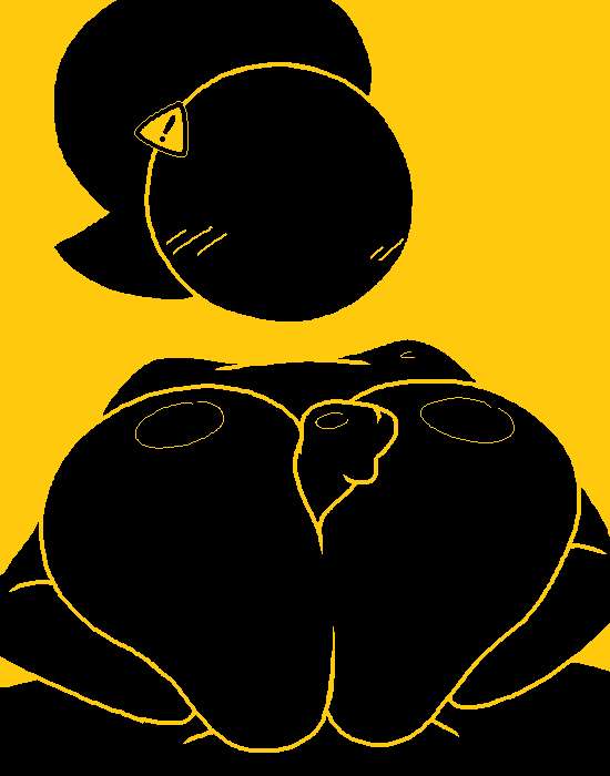 big breasts, black body, breasts, female, jjoyplus, male, paizuri, penis, penis between breasts, ponytail, titfuck, titjob, warning sign, warning sign person, yellow background