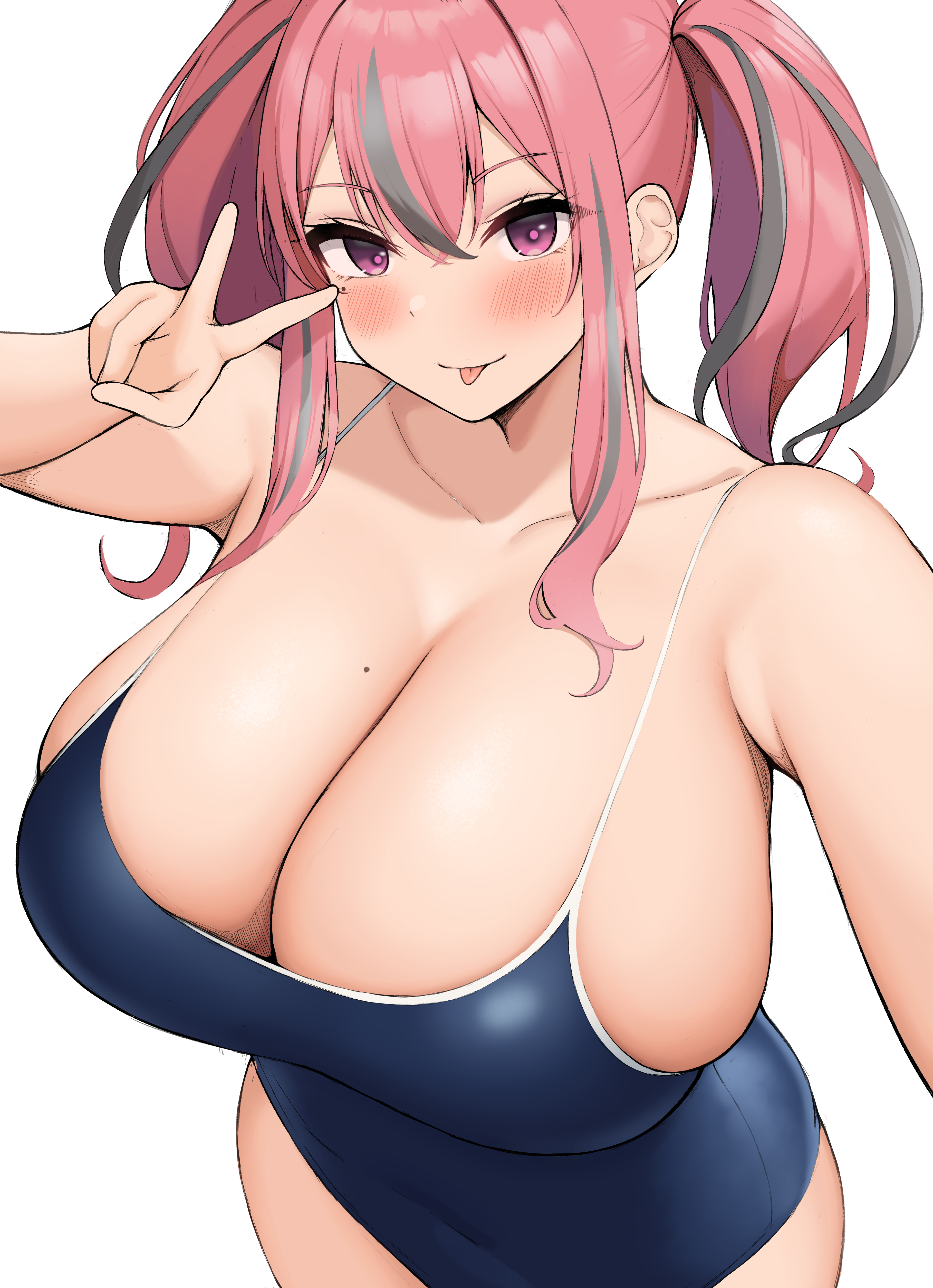 1girls, azur lane, breasts, bremerton (azur lane), female, hi res, hips, huge breasts, light skin, light-skinned female, long hair, neneneji, one-piece swimsuit, pink eyes, pink hair, swimsuit, thick thighs, thighs, twintails, wide hips