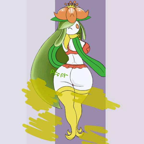 1girls ass big_breasts big_butt bikini breasts edit excessive_gas fart fart_cloud fart_everywhere fart_fetish farting female full_of_gas fullmetalsketch gas gassy lilligant looking_at_viewer pokemon pokemon_(species) wink