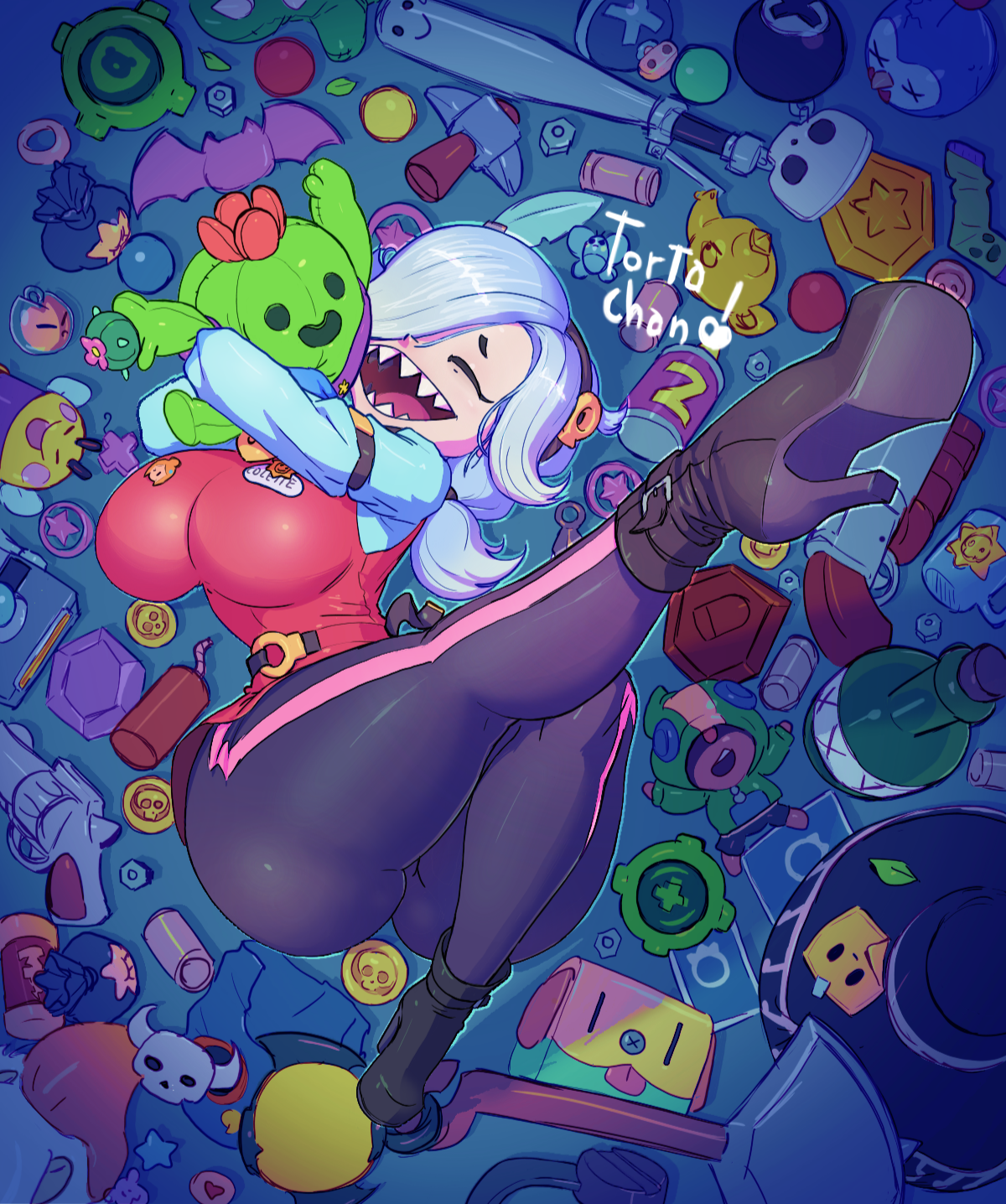 1girls, big breasts, brawl stars, breasts, clothing, colette (brawl stars), female, heel boots, spike (brawl stars), thighs, tortachan