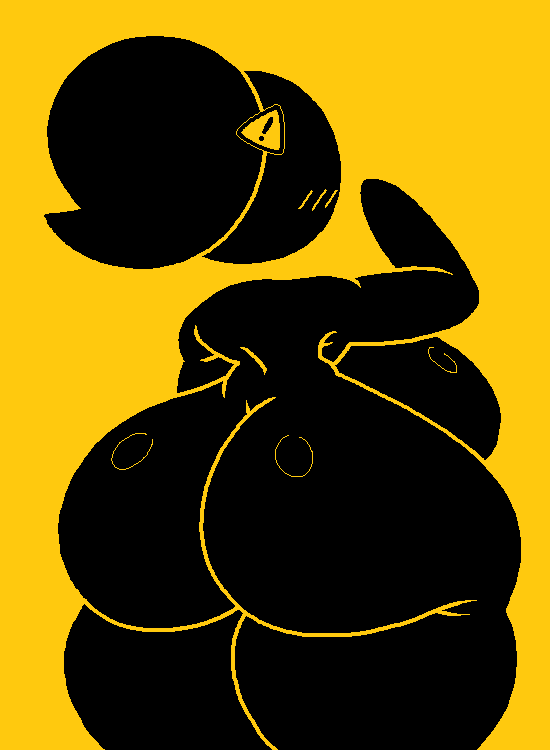 big_breasts big_butt black_body caution_sign jjoyplus pictogram thick_thighs view_from_behind warning_sign warning_sign_person yellow_background