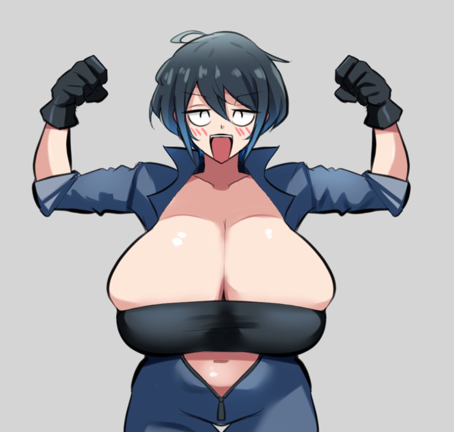 1girls 30th_video_rentals alternate_breast_size bedroom_eyes big_breasts black_hair blush breasts breasts_bigger_than_head busty chuuko_rental cleavage closed_eyes clothing color curvy female female_only flexing flexing_arms gigantic_breasts half-closed_eyes huge_breasts hyper hyper_breasts indie_virtual_youtuber jumpsuit kataochi_chuuko kataoti_30 large_breasts light-skinned_female light_skin looking_at_viewer massive_breasts nakako_kataochi plump posing short_hair simple_background solo thick_ass top_heavy virtual_youtuber vtuber