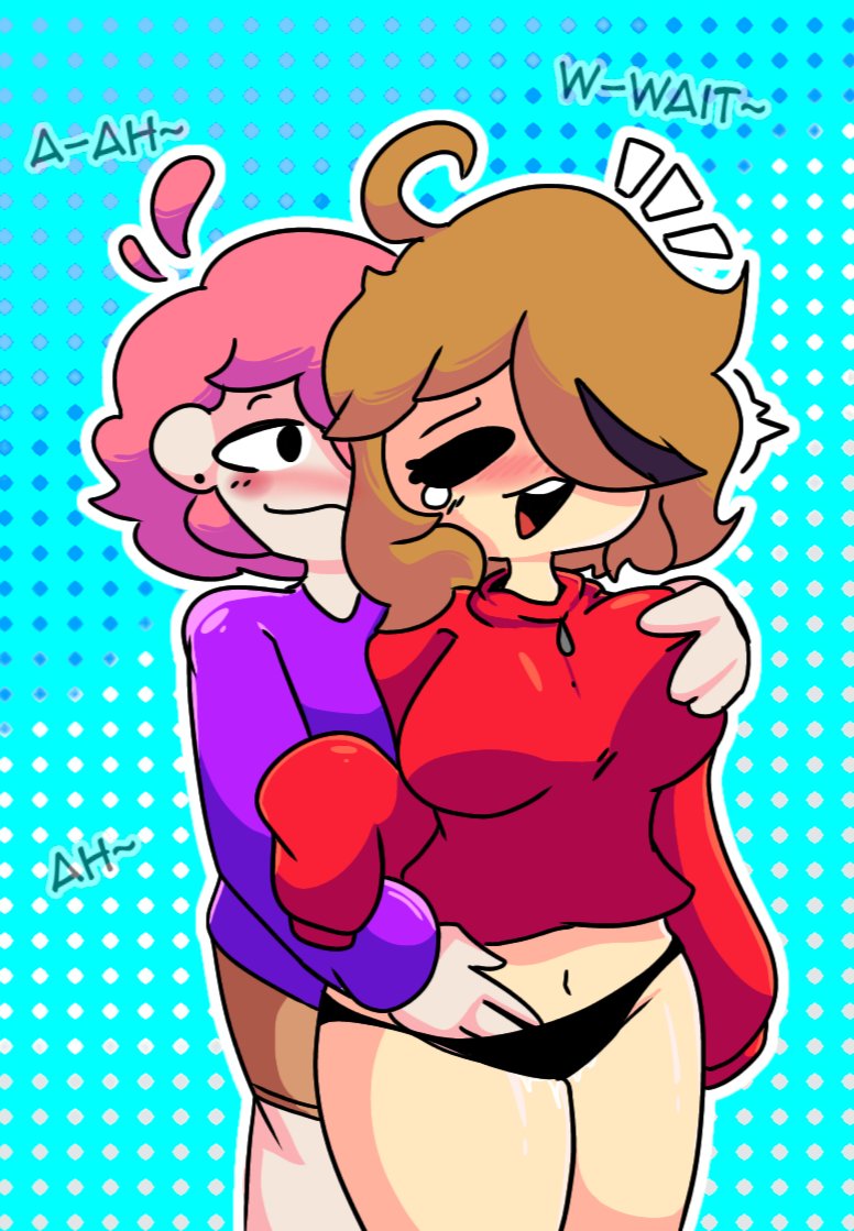 genderswap_(ftm) groping jade_(nutts) luna_(moonlightdrawinguwu) nutts original original_character pink_hair red_hoodie rule_63 short_hair