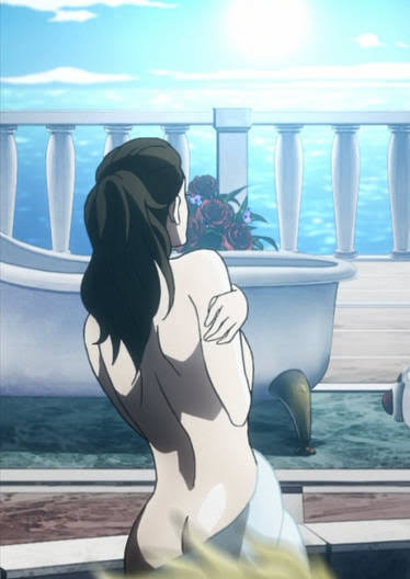 battle_tendency butt butt_focus covering_breasts covering_privates jojo's_bizarre_adventure lisa_lisa milf naked_towel towel towel_around_waist