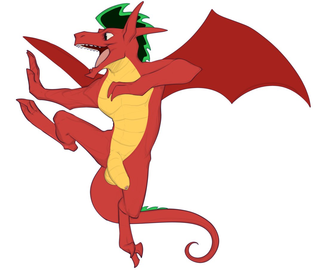2017 american_dragon:_jake_long anthro balls claws colored_sketch digitigrade disney fangs foreskin hair horn humanoid_penis jake_long kobold korichi male male_only mohawk open_mouth penis pose raised_leg scalie sharp_teeth simple_background smile solo standing teeth toe_claws tongue uncircumcised uncut white_background wings