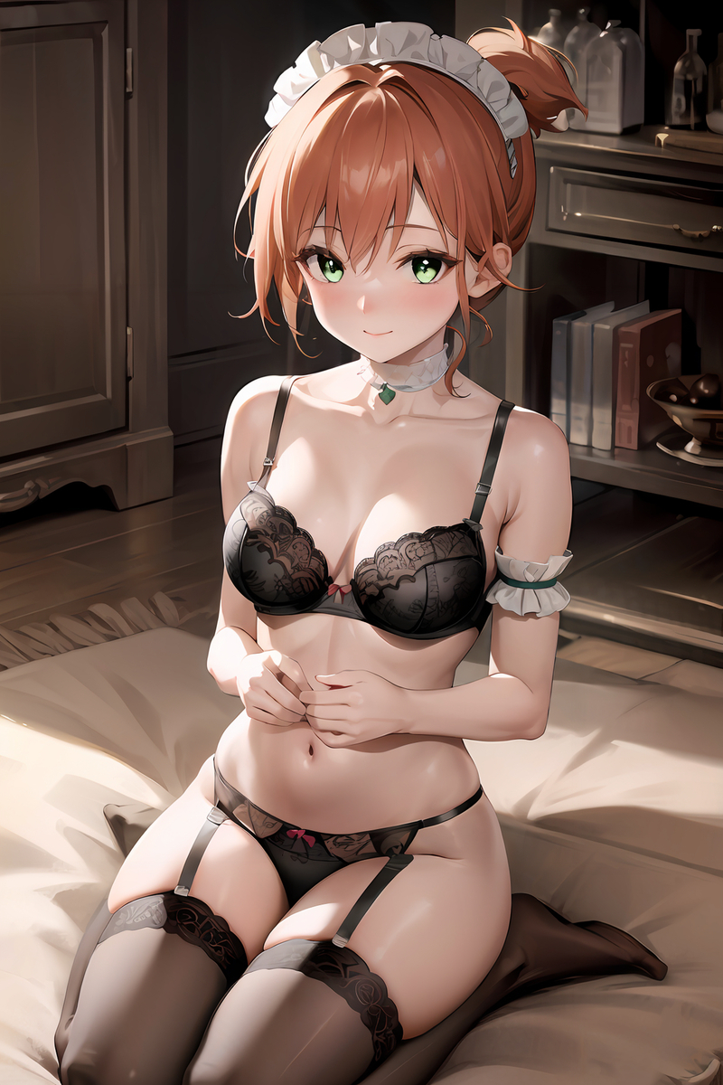 1girls, ai generated, blush, eye contact, female, female only, human, kasumi (pokemon), lingerie, nervous, pokemon, seductive, shy, solo