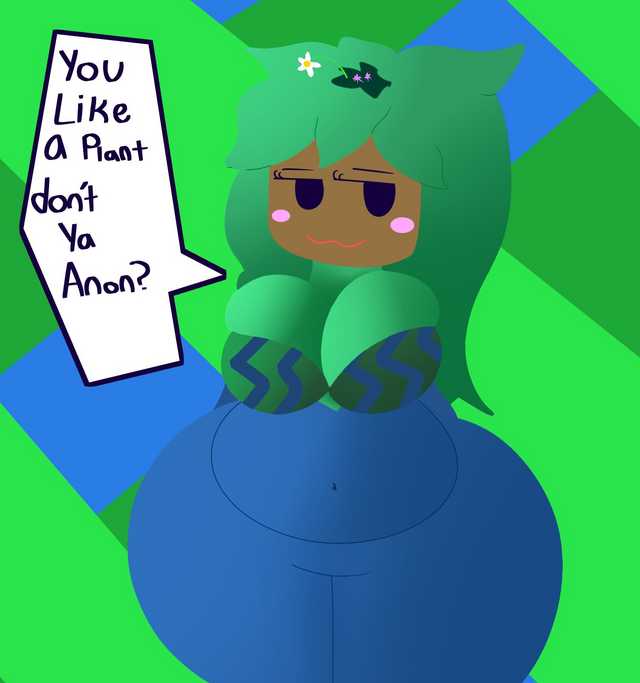 1girls :3 big_ass big_breasts blaster_master blaster_master_zero blaster_master_zero_2 blue_background blush breasts english_text female female_only green_background kanna_(blaster_master) looking_to_the_side mob_face plantie simple_background smile solo talking_to_viewer text thick_thighs watermelon_bra