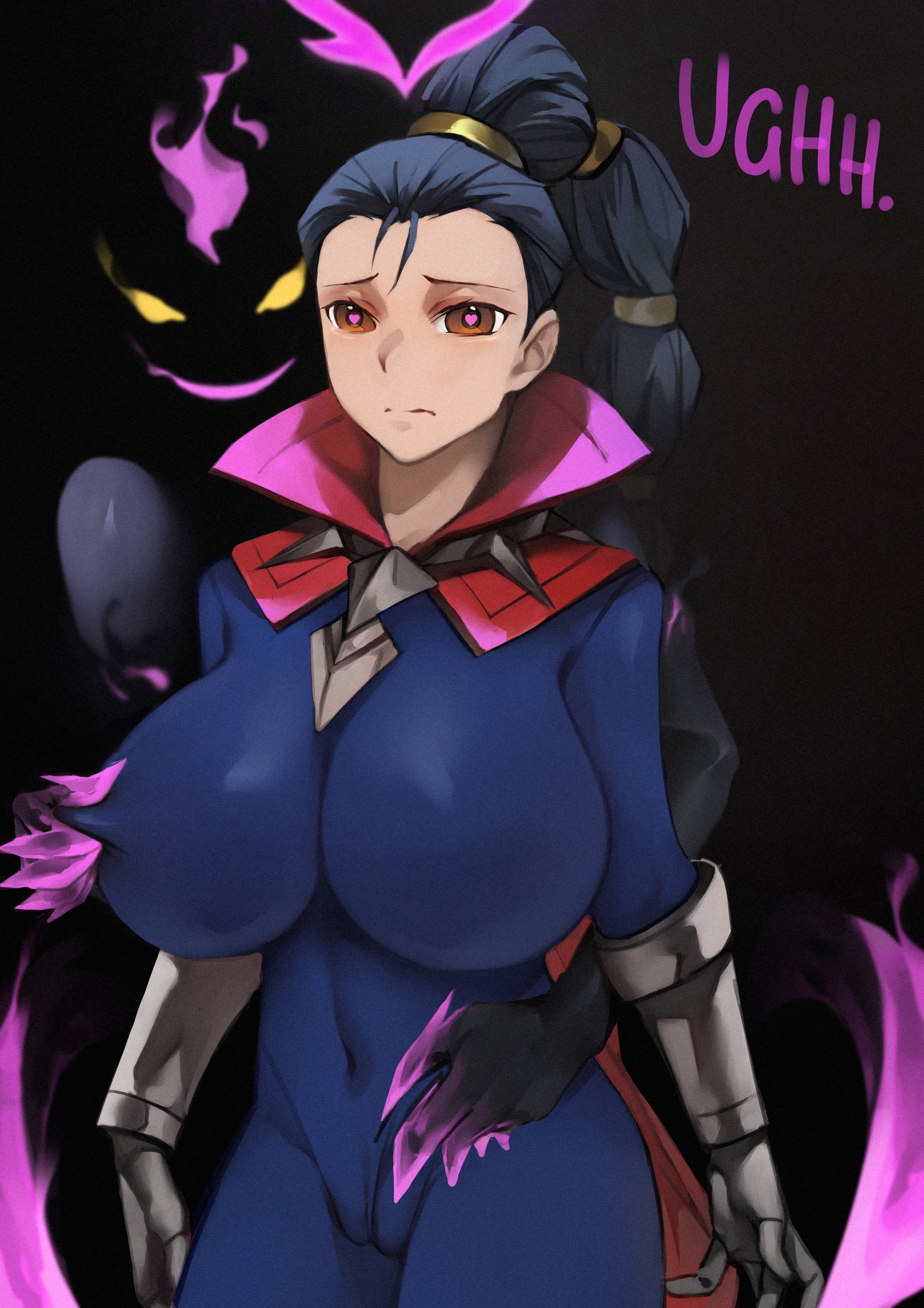 2girls, big breasts, black hair, bodysuit, breast grab, breasts, charm, charm (spell), charmed, creepy, creepy smile, dominant, dominant female, domination, evelynn, female, female focus, female only, femdom, femsub, heart-shaped pupils, huge breasts, large breasts, league of legends, long hair, mind control, multiple females, multiple girls, pussy, pussy outline, riot games, shauna vayne, spiralnoww, spiralnoww1, submission, submissive, vayne