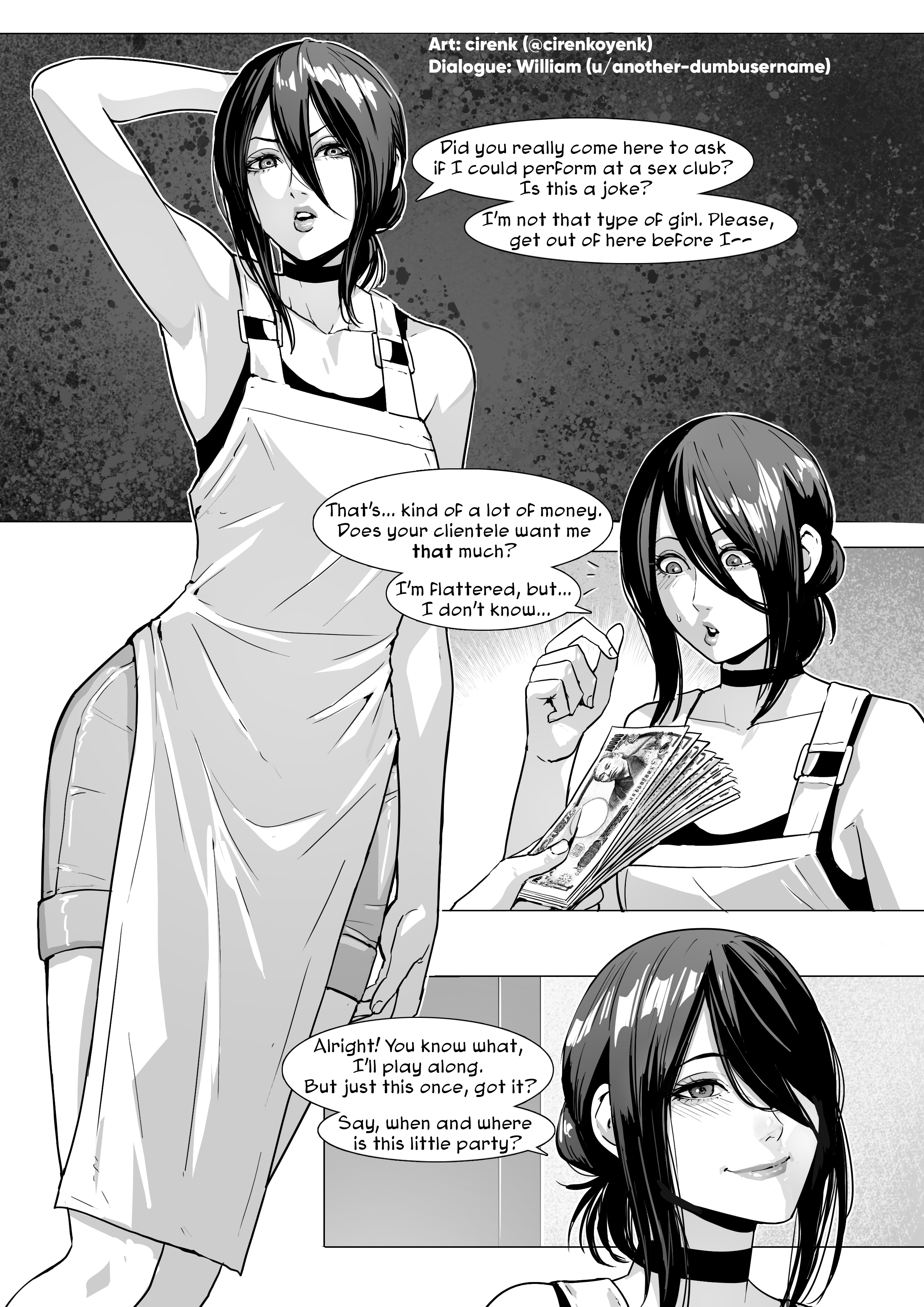 armpit sex, black and white, breasts, chainsaw man, cirenk, comic, comic page, female, gangbang, prostitution, reze (chainsaw man), small breasts