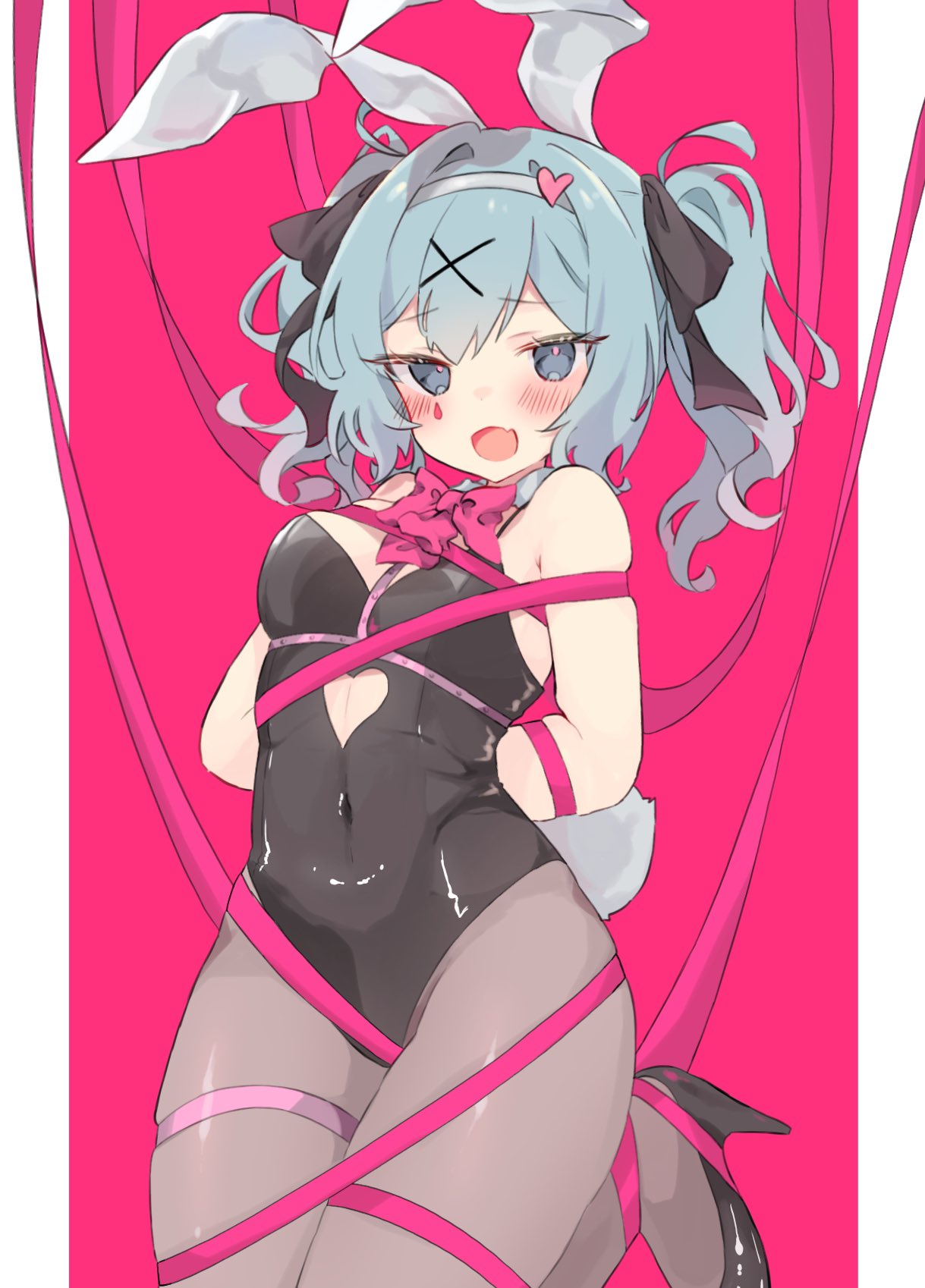 1girls 2024 blue_hair bondage digital_media_(artwork) facial_markings female hatsune_miku latex latex_leotard light-skinned_female light_skin markings nec02k playboy_bunny rabbit_hole_(deco*27/caststation) rabbit_hole_(vocaloid) ribbon twintails vocaloid