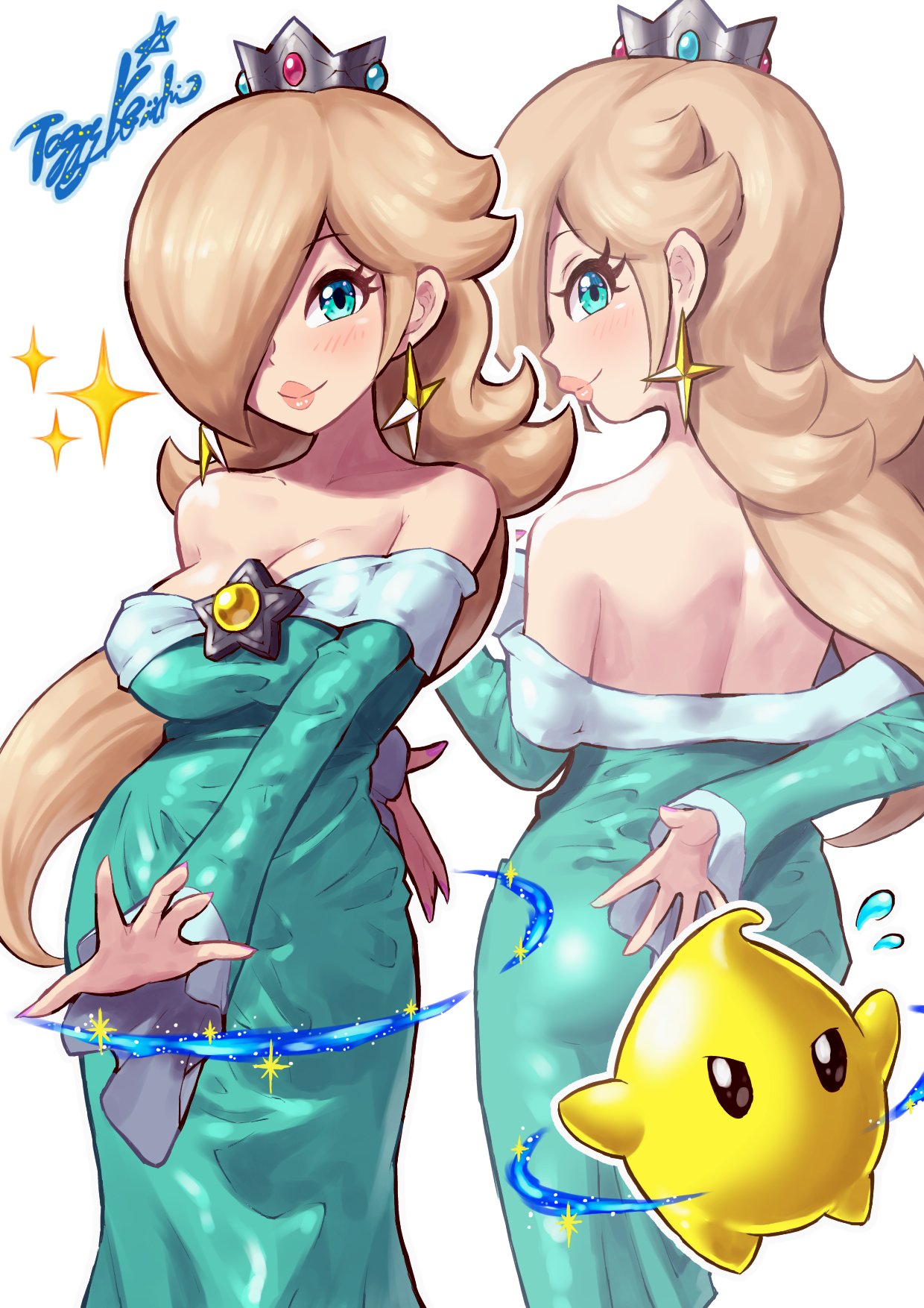 blonde_hair blue_eyes breasts female female_only luma mario_(series) nintendo princess_rosalina solo super_mario_galaxy yamino_ekakinin