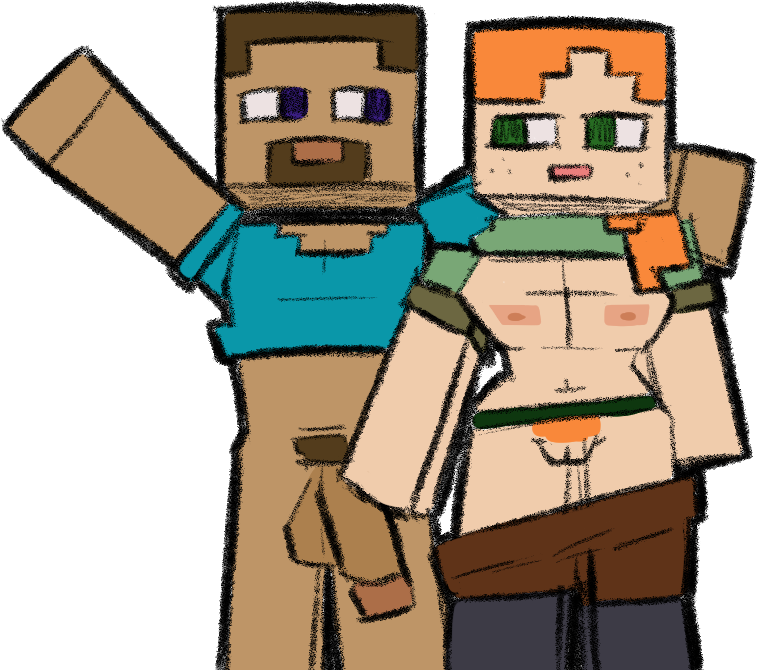 alex_(minecraft) clothed cubic_breasts dick minecraft sirwillydingdong steve_(minecraft)