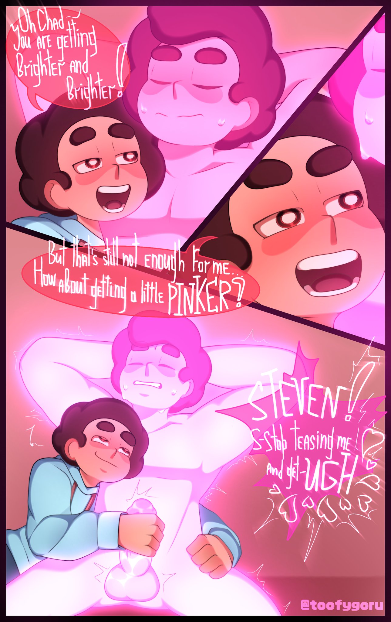 2boys about_to_cum chad_steven english english_dialogue english_text fully_clothed fully_naked fully_nude gay gay_handjob gay_male handjob hands_behind_head looking_at_partner male male/male male_focus male_only pink_steven skinny speech_bubble speech_bubbles steven_quartz_universe steven_universe sweating teasing toofygoru young