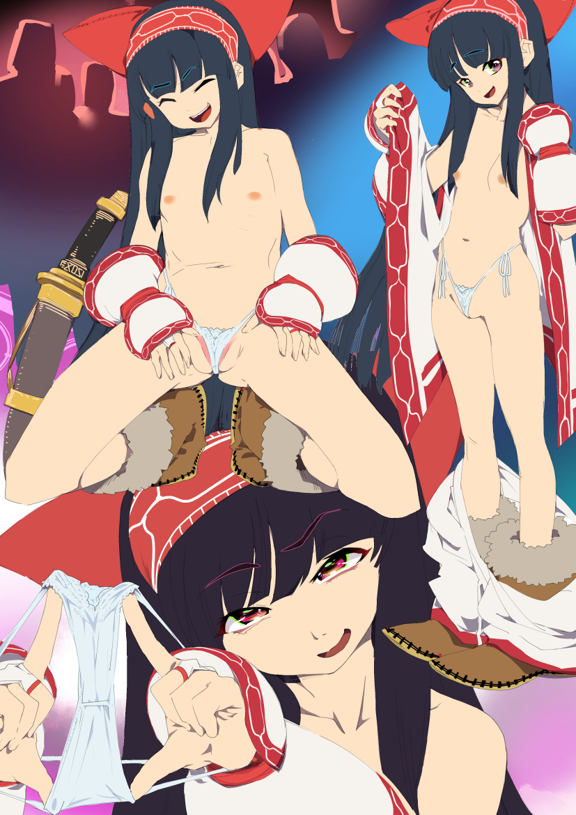 1girls ainu_clothes black_hair boots breasts closed_eyes clothes_pull come_hither female female_only holding holding_clothes holding_panties holding_underwear in_heat kemonono kemonono_(inchiki_dou) king_of_fighters kneeling legs long_hair looking_at_viewer nakoruru naughty_face navel nipples open_clothes open_mouth panties pants pants_pull partially_visible_vulva petite pink_eyes presenting presenting_removed_panties samurai_shodown small_breasts smile snk spread_pussy_under_clothes thighs thong underwear undressing weapon wedgie wet wet_clothes wet_panties