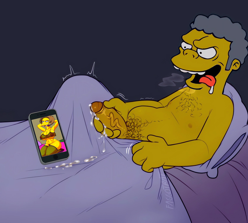 1boy 1girls 20th_century_fox 20th_century_studios bedroom big_breasts cellphone cum cum_tribute edna_krabappel excited faggotrat female inviting_to_sex male male_focus masturbating masturbation moe_szyslak nude pecker_tracks penis pervert the_simpsons tits tribute_pic