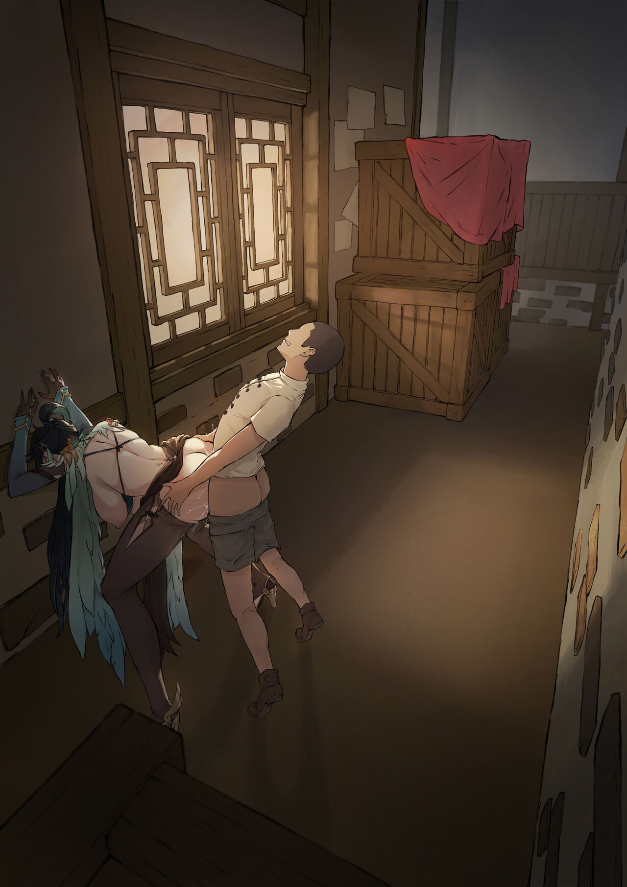 1boy, 1girls, female, frozenspiderlily, genshin impact, high heels, male, tagme, xianyun (genshin impact)