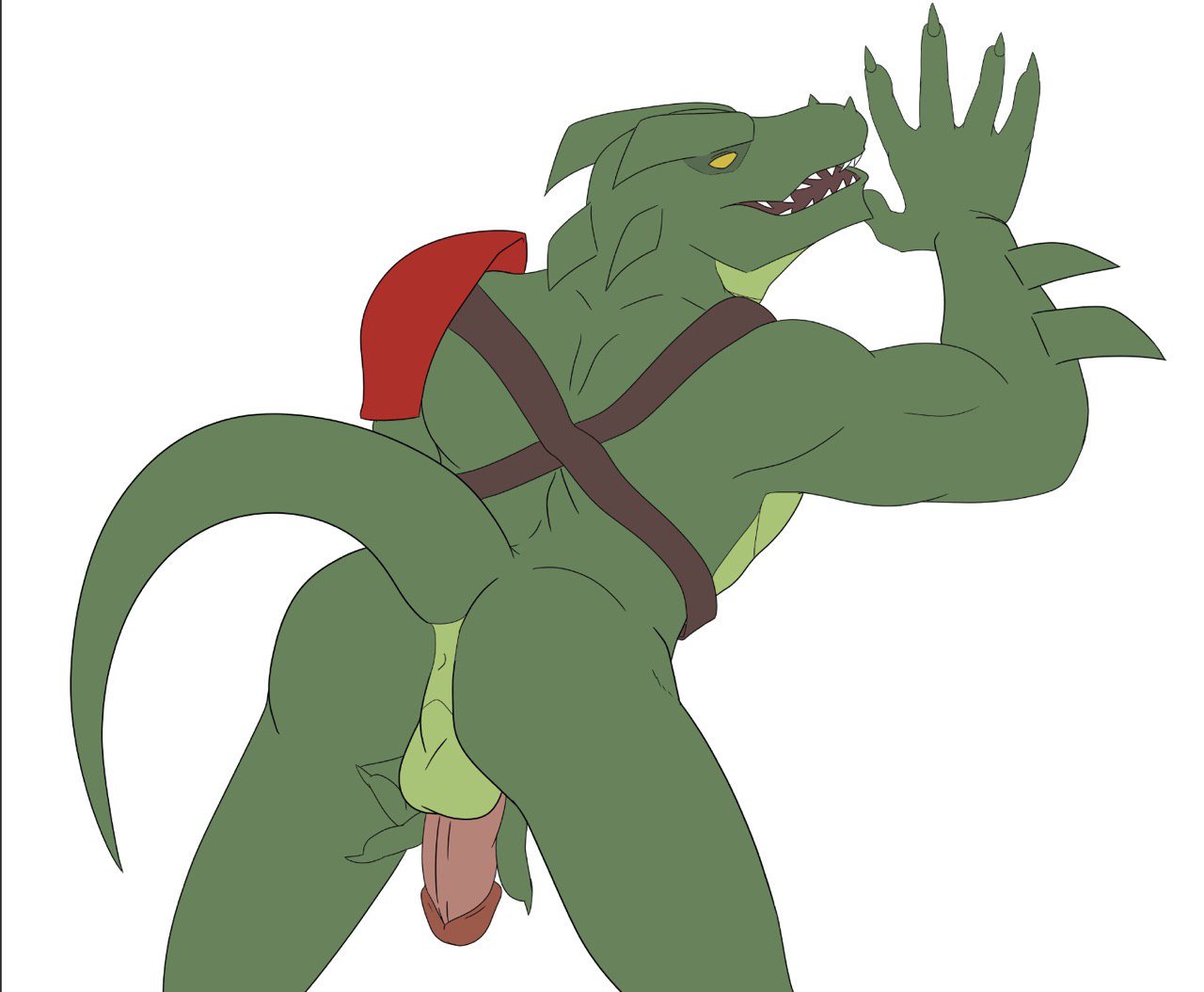 1boy anus armor ass balls bent_over epic_games fortnite humanoid_penis hybrid lizard looking_back male mizukage_(artist) penis presenting reptile scalie simple_background tagme video_games yellow_eyes