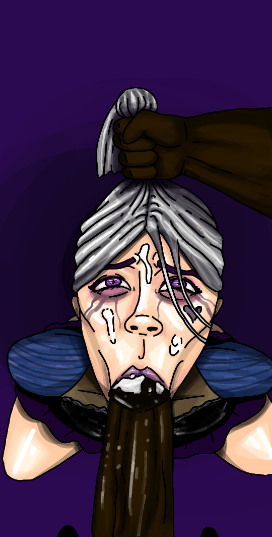 blowjob crying cum cum_in_mouth cum_on_face dark-skinned_male dbd dead_by_daylight digital_media_(artwork) eyebrows eyeshadow face_fucking interracial purple_eyes sable_ward