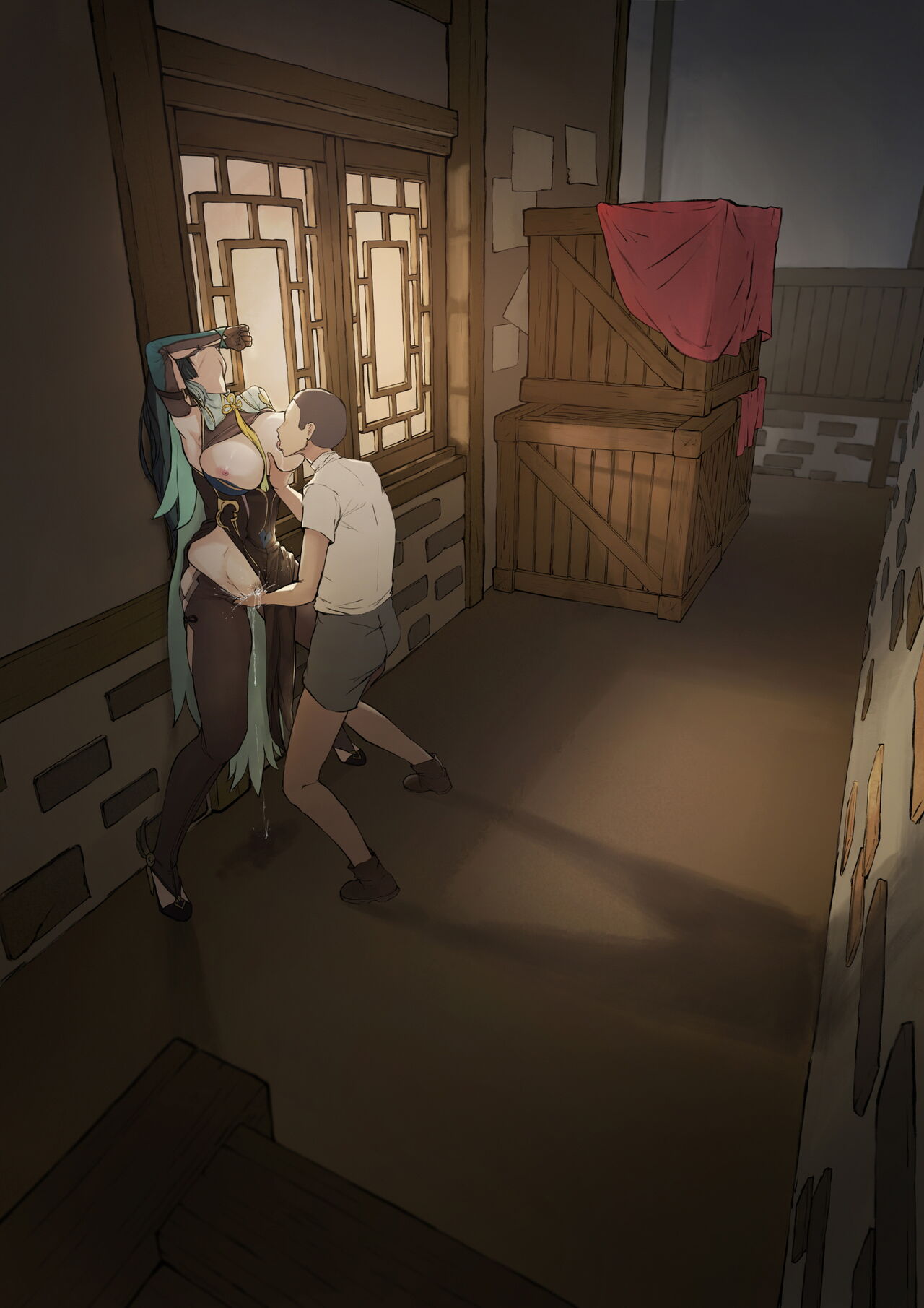 1boy, 1girls, female, frozenspiderlily, genshin impact, high heels, male, tagme, xianyun (genshin impact)