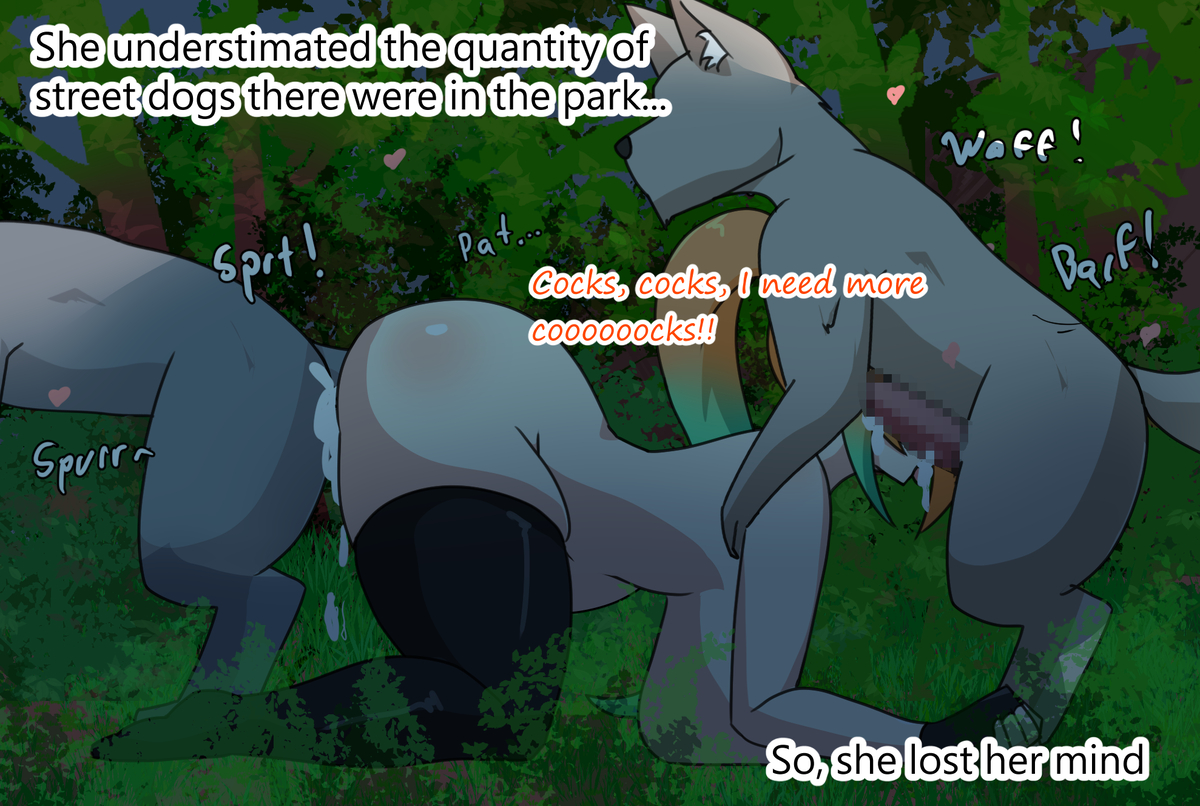 1girls, breasts, canine, female, katy (zerodalgor), orange hair, spitroast, tagme, text, zerodalgor, zoophilia