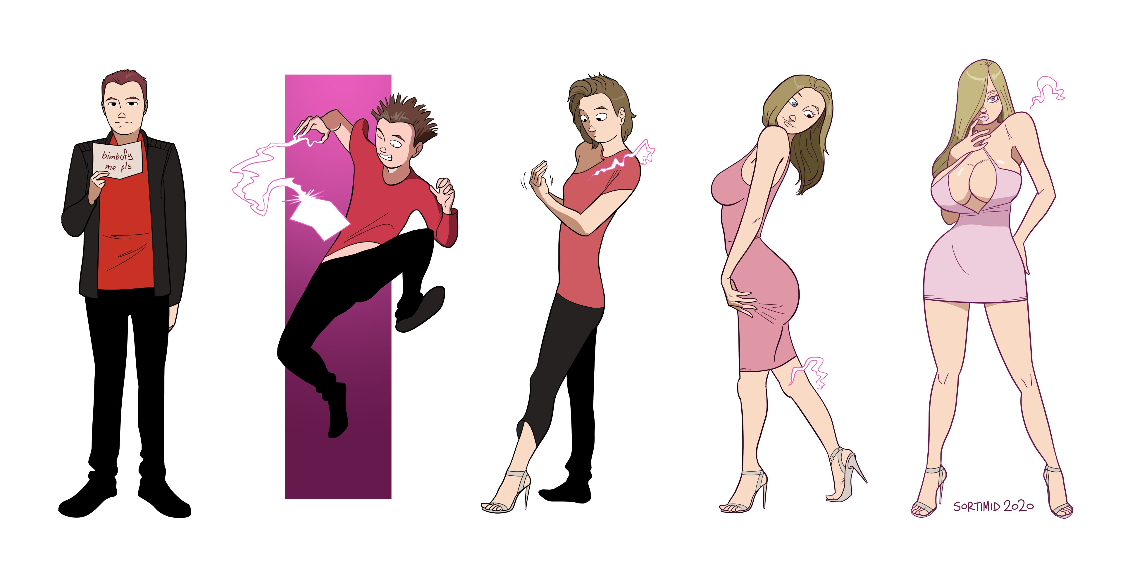 ass, ass expansion, bimbo, bimbofication, brain drain, brainwashing, breast expansion, breast growth, breast growth (enlargement), breasts, female, gender transformation, high heels, huge ass, huge breasts, identity death, mtf transformation, open toe shoes, sortimid, transformation, transformation sequence