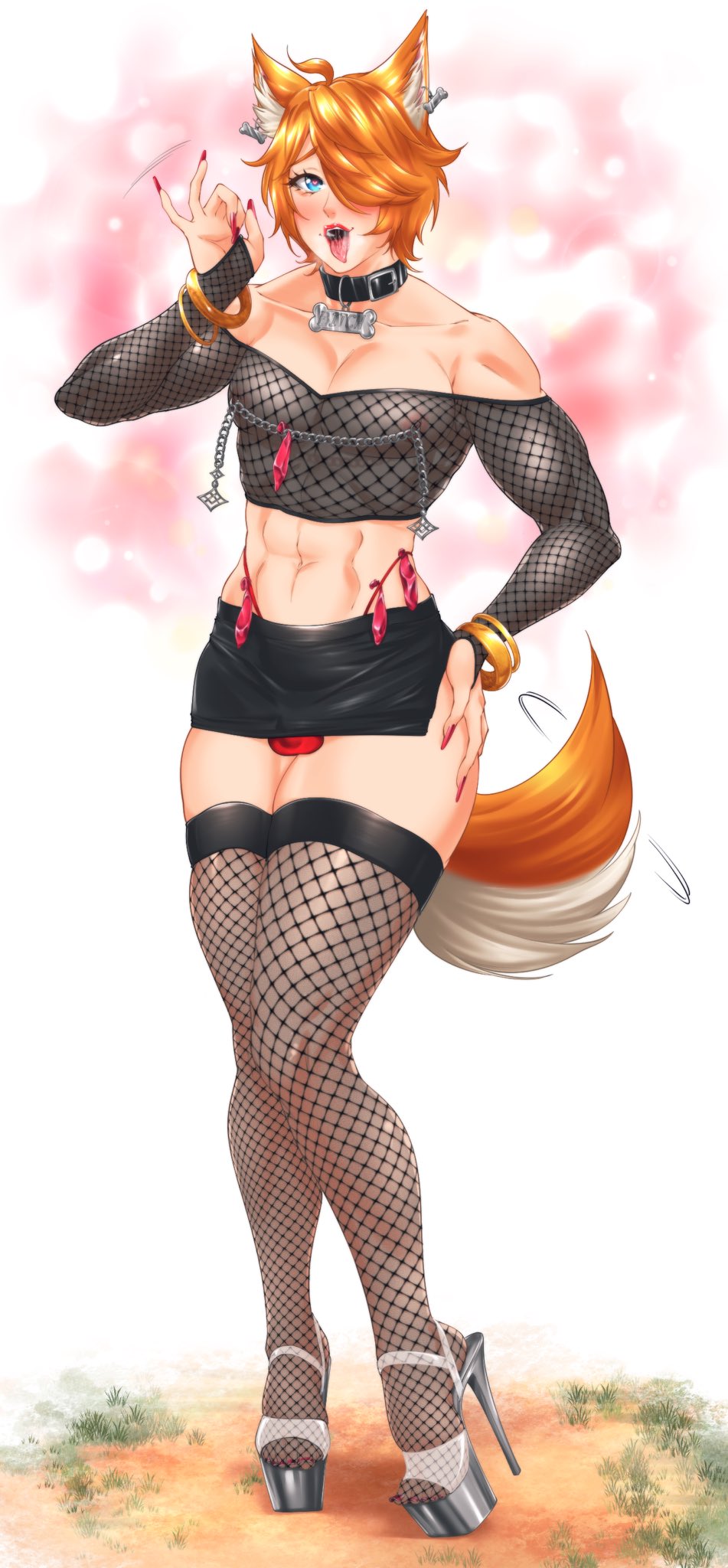 commission femboy fishnets high_heels oc platform_heels suiren_ciao tagme tail