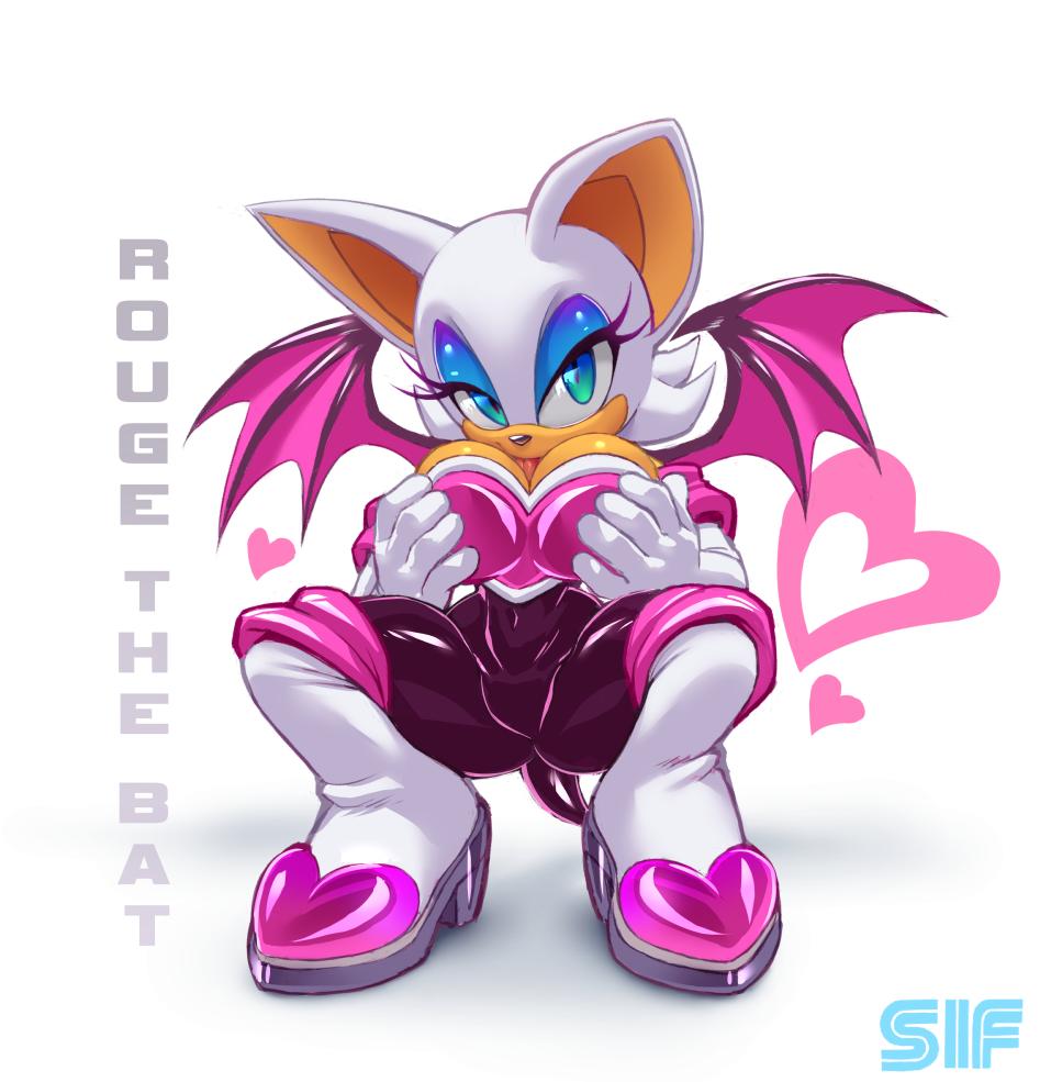 big_breasts female furry rouge_the_bat sega sif_(artist) sonic_(series) squatting tongue_out