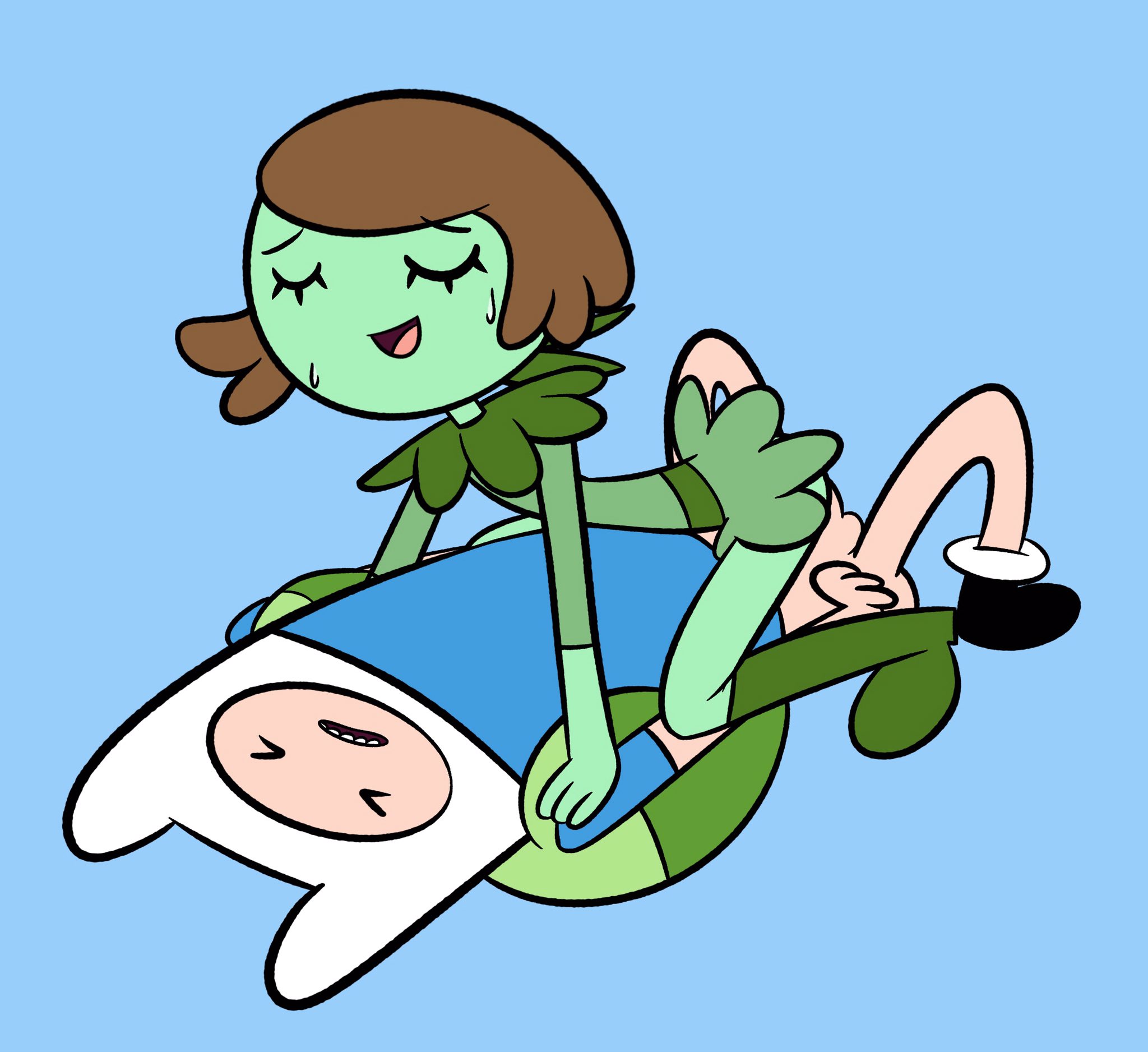 adventure time, backpack, bag, blue background, clothing, female, finn the human, human, joshin, lollipop girl, male, pale skin, tagme