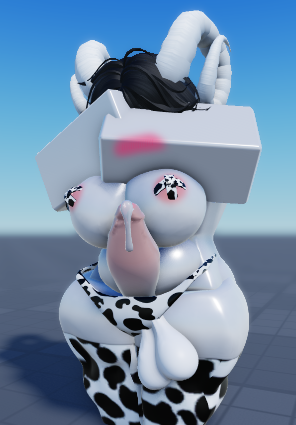 1futa 3d bandaids_on_nipples clothed clothing cow_print flustered futanari hecahhte huge_cock large_breasts panties precum precum_drip roblox robloxian thick_legs thick_thighs thighhighs