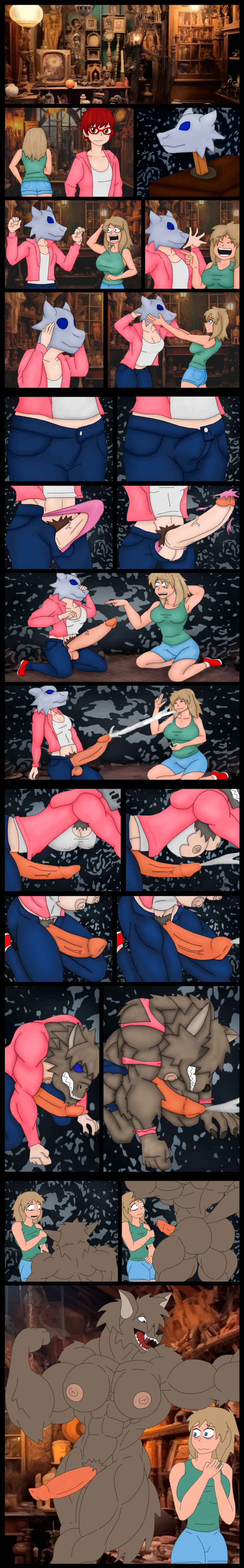 animal genitalia, anthro, ass, ass expansion, body modification, breast expansion, breast growth, breast growth (enlargement), breasts, comic, cum, cumming, expansion, eye color change, female, futa transformation, futanari, genital growth, hair growth, huge ass, huge breasts, human to anthro, intersex, nipples, ovidius naso, penis, penis growth, ripped clothing, species transformation, thick thighs, thigh expansion, transformation, werewolf, wide hips, zvijerlab