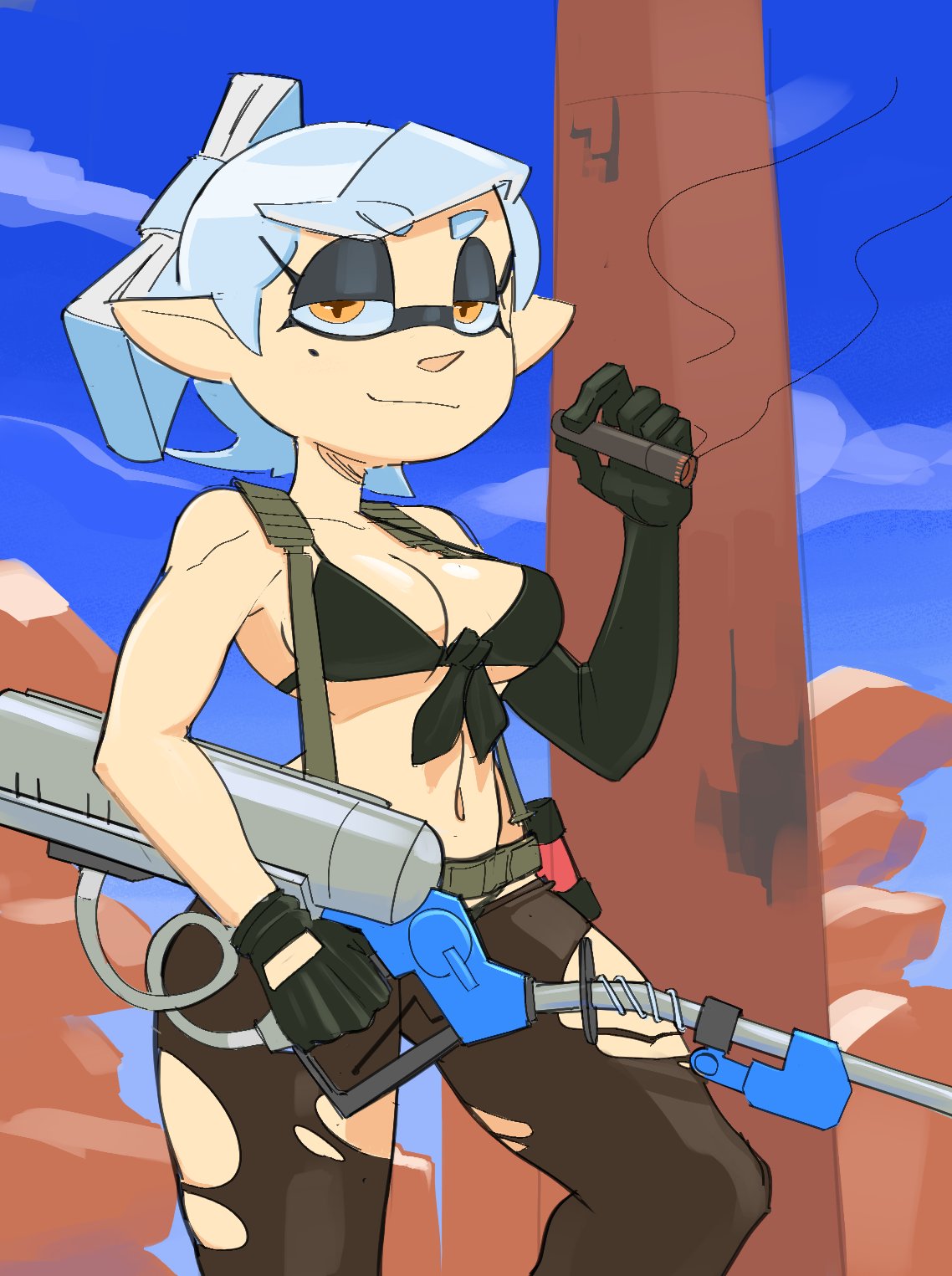 alternate_costume breasts critatonic crossover female female_only marie_(splatoon) metal_gear nintendo quiet_(metal_gear)_(cosplay) short_hair solo splatoon splatoon_(series)