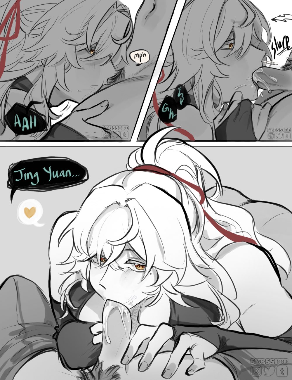 2boys 2male 2males 2men blowjob comic dan_heng dan_heng_(imbibitor_lunae) fellatio gay gay_blowjob gay_male homosexual homosexual_male honkai:_star_rail hoyoverse jing_yuan long_hair male male/male male_only mole_under_eye ponytail pubic_hair ribbon ribbon_in_hair saliva saliva_trail sucking_off sucking_penis yaoi yellow_eyes