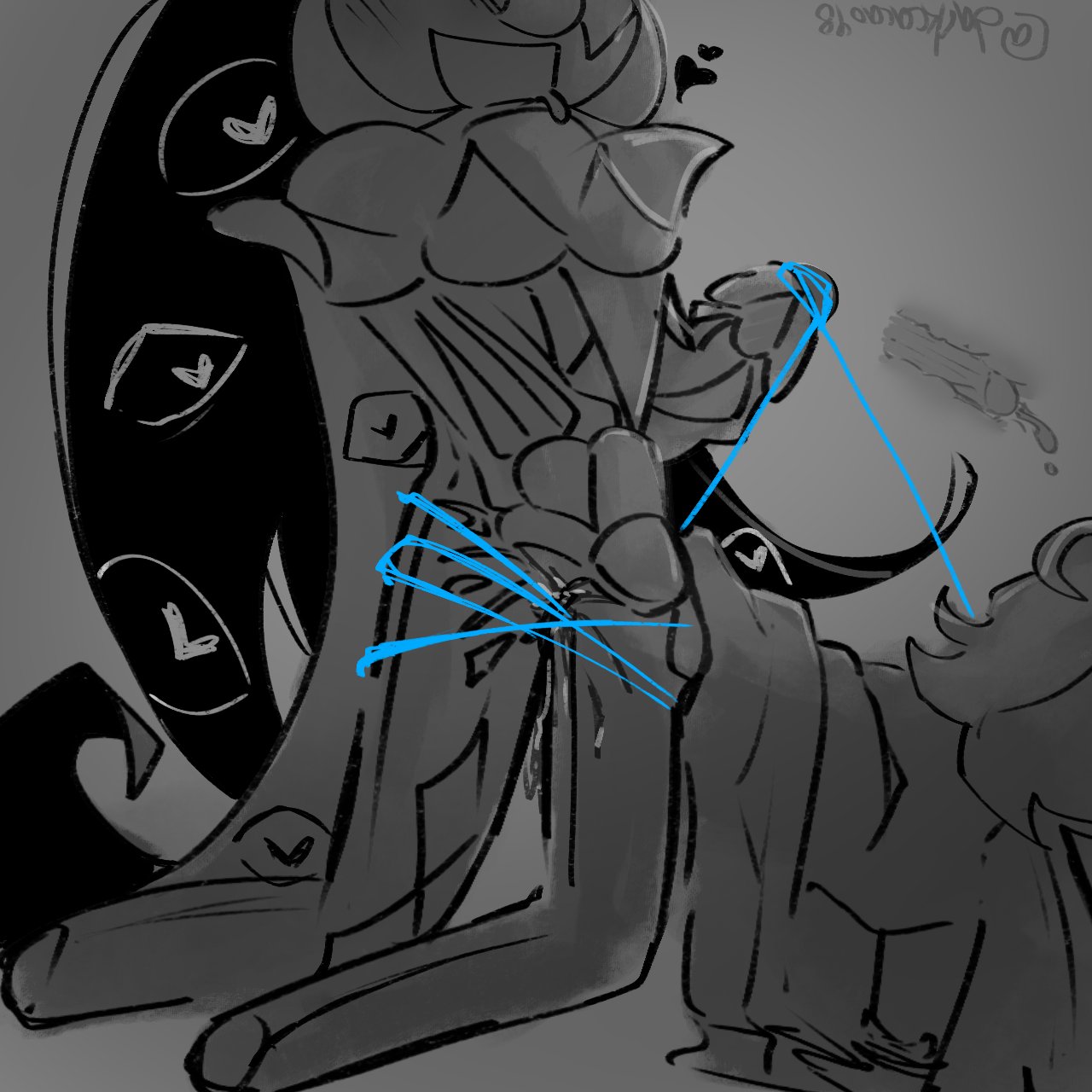 cookie run, cookie run kingdom, cum, darkcacao98 (artist), heart, monochrome, open mouth, pure vanilla cookie, shadow milk cookie, shadowvanila