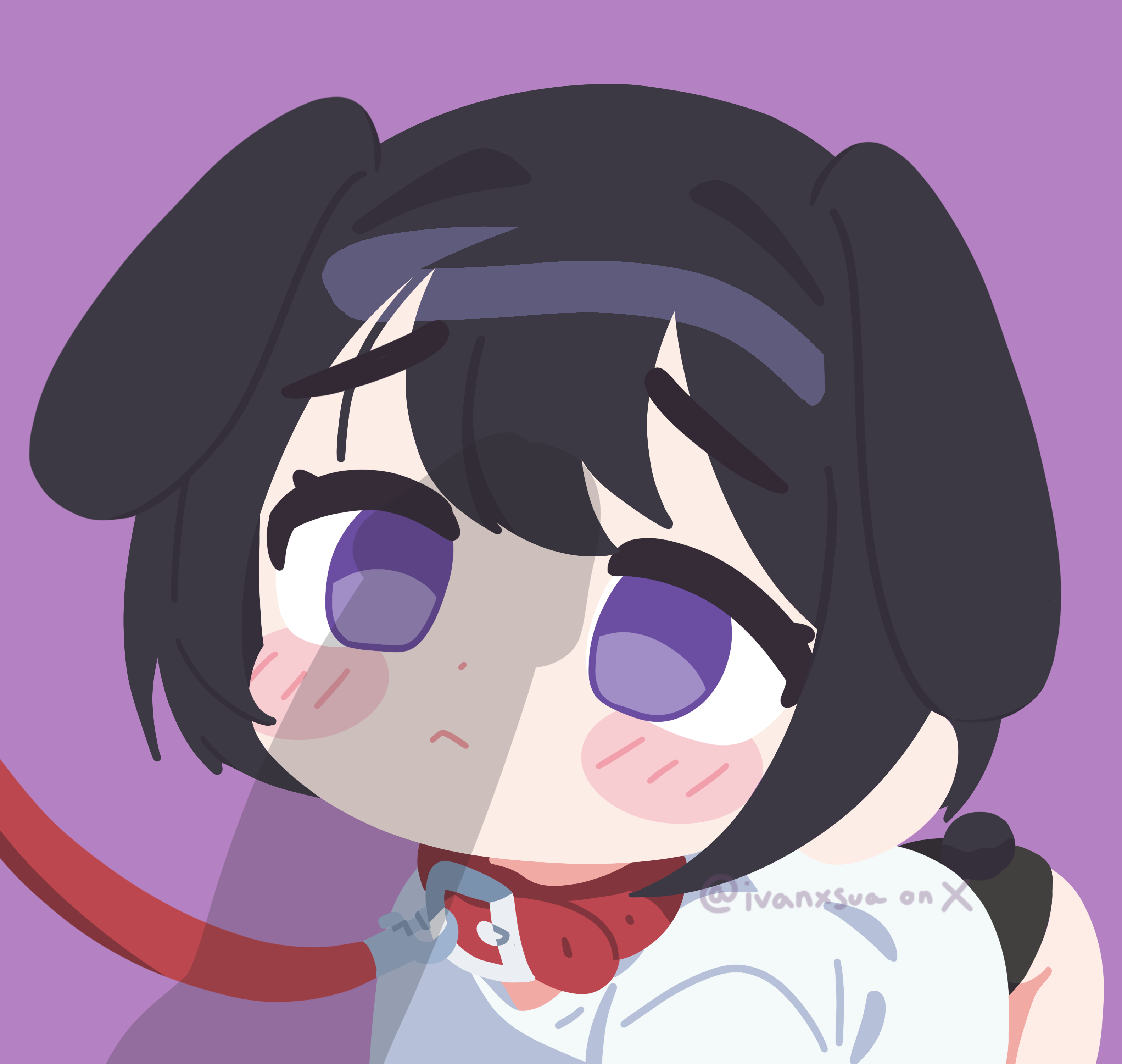 blush, bunny ears, bunny tail, leash and collar, purple eyes, self upload