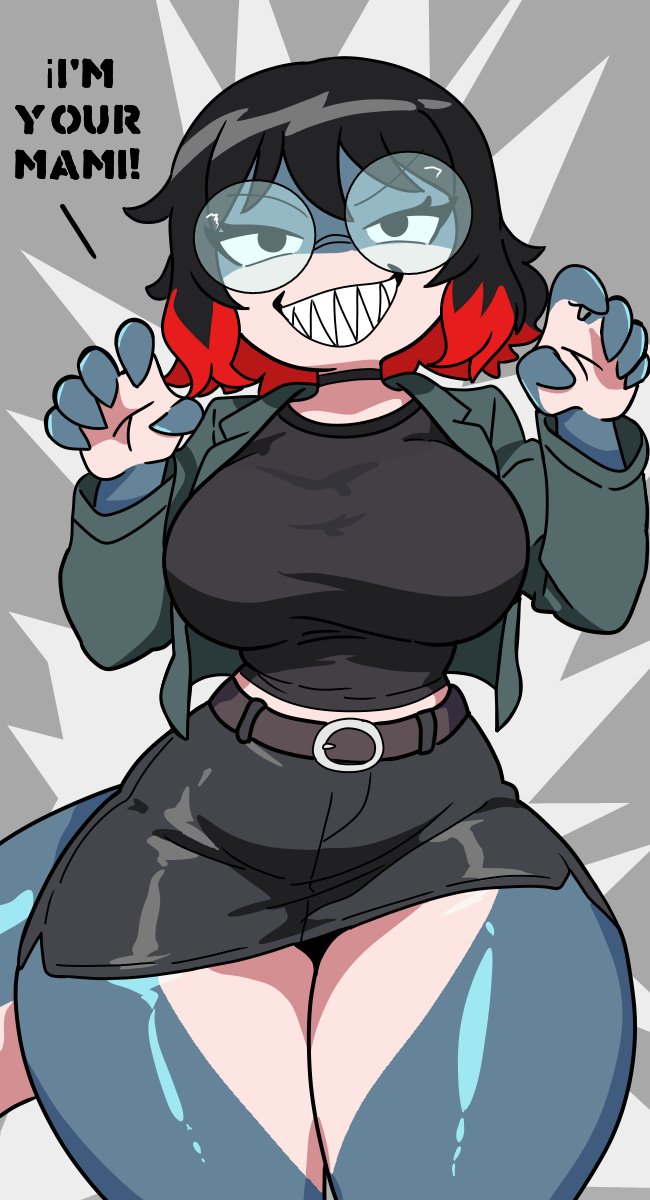ass, big ass, big breasts, big butt, big thighs, big titties, black hair, breasts, brigitte (mr.brightside), clothing, curvaceous female, curvaceous figure, curvy, curvy figure, curvy hips, female, female focus, glasses, mr.brightside, original, original character, red hair, shark, shark girl, shark tail, short hair