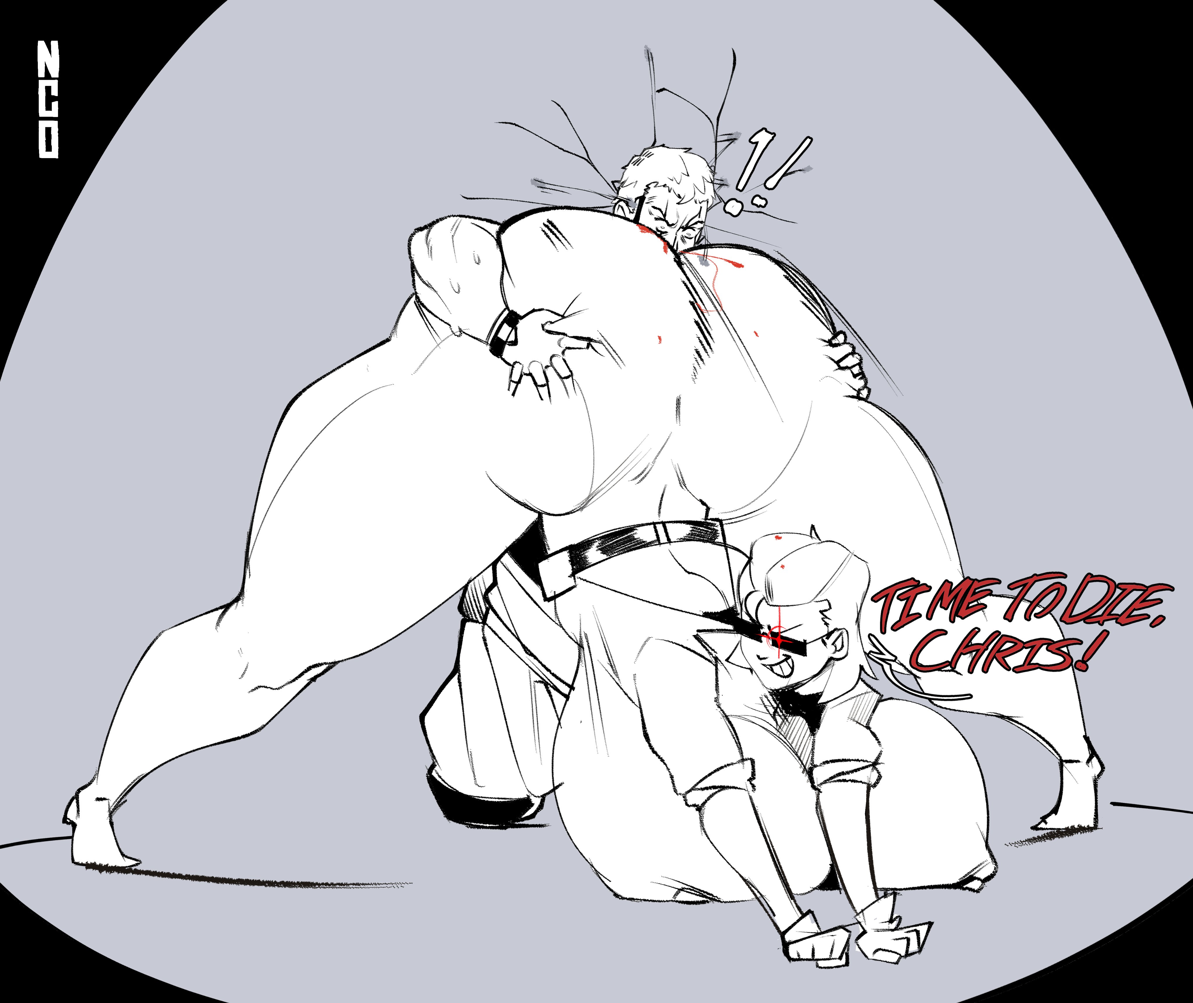 1boy, 1girls, albert wesker, ass, ass grab, ass smothering, behemaid, big ass, big breasts, breasts, bubble ass, bubble butt, busty, chris redfield, clothing, dialogue, elanor wesker (ferra), fat ass, female, grabbing another's ass, huge ass, huge breasts, large ass, large breasts, male, massive ass, resident evil, rule 63, smirk, smothering, smothering ass, sunglasses, text, thick ass, thick thighs, thunder thighs, wide hips, yeehawt0wn
