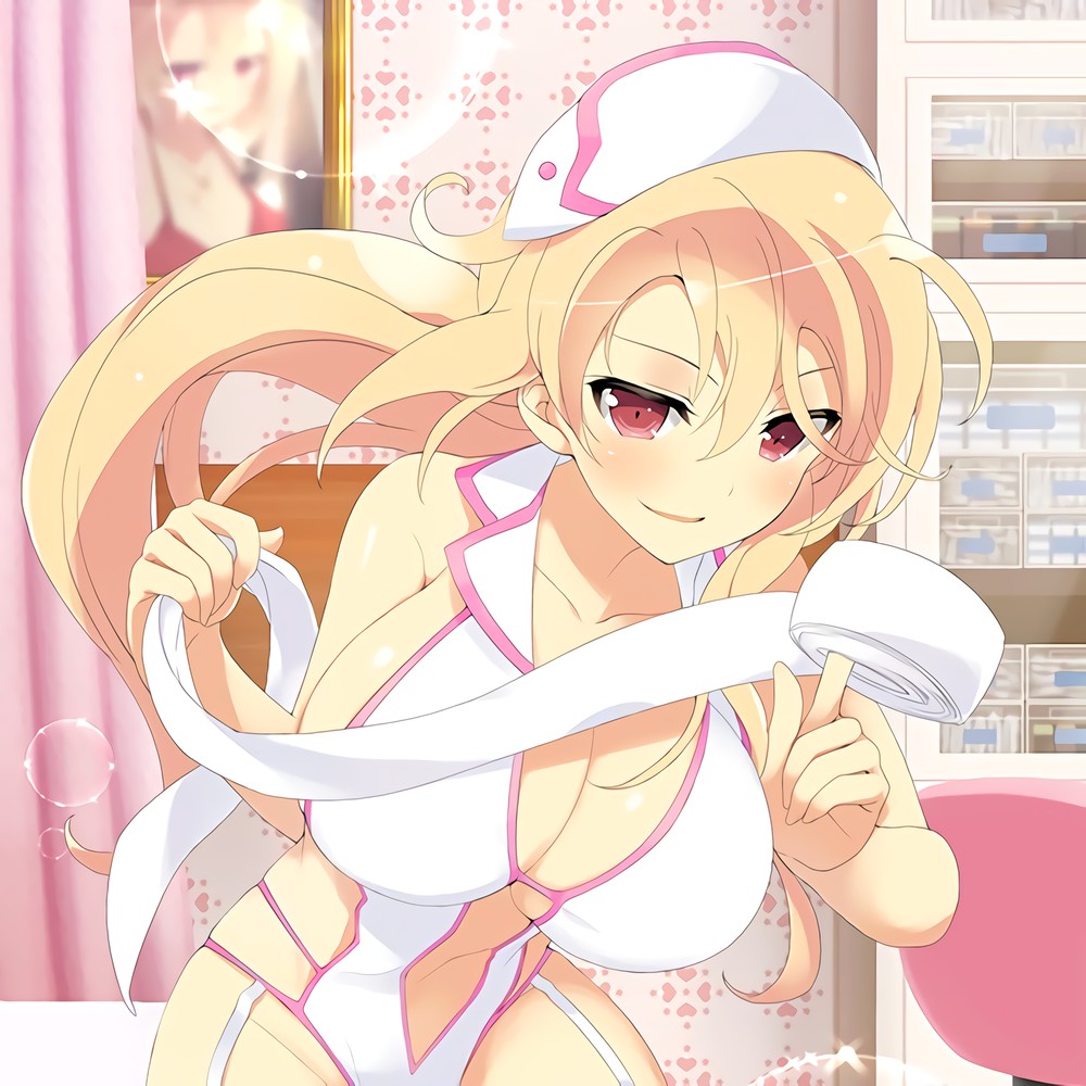 big_breasts blonde_hair nurse_uniform red_eyes senran_kagura solo souji_(senran_kagura) yaegashi_nan