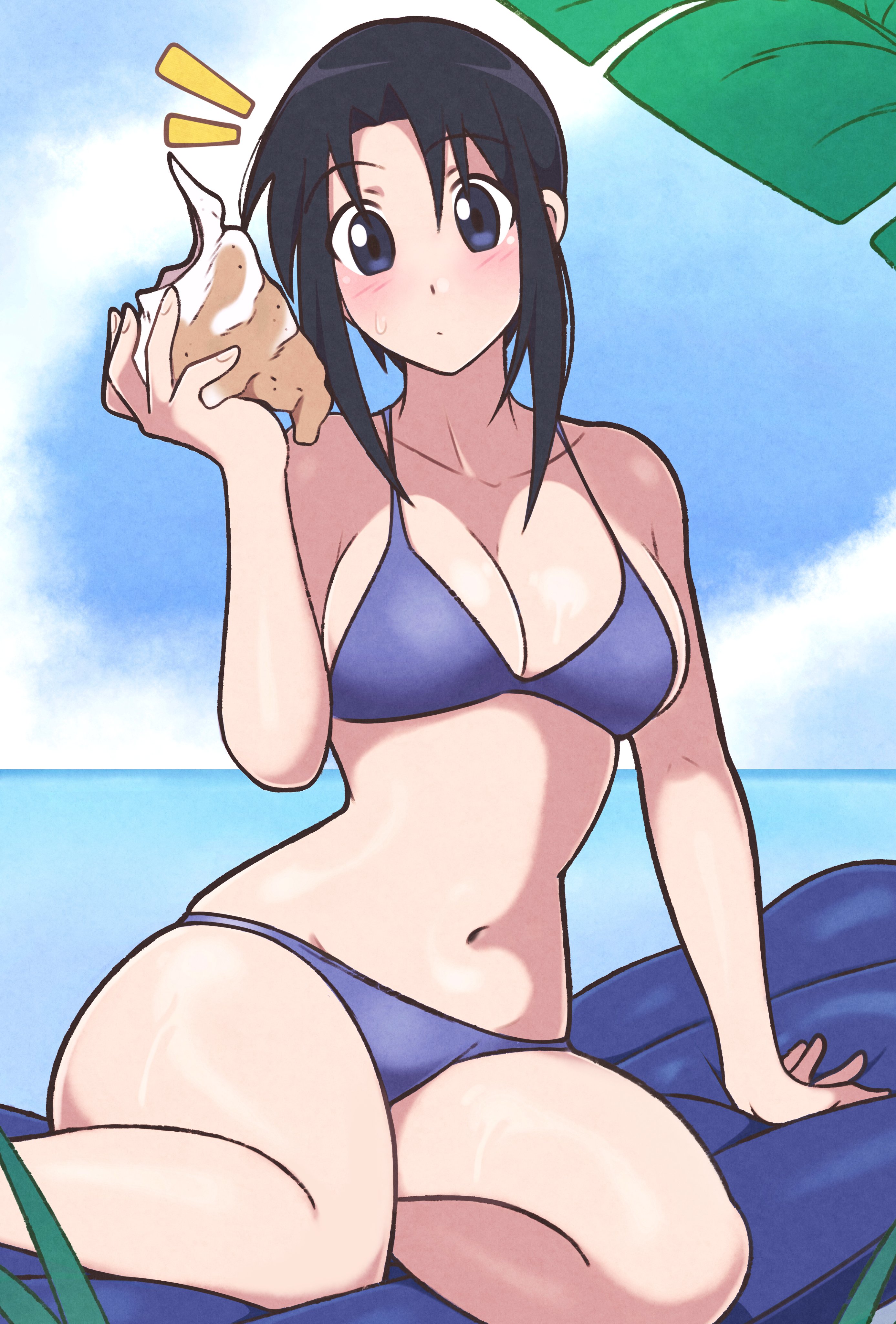 azumanga daiou, beach, bikini, black hair, cleavage, clothing, female, female only, jeffmiga, nyamo minamo kurosawa, swimsuit