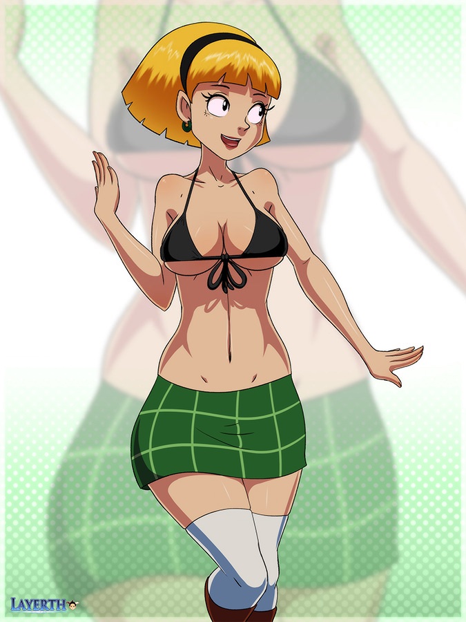 1girls bikini_top bikini_top_only black_bikini_top blonde_hair female female_only female_solo green_skirt hey_arnold! layerth nickelodeon no_shirt older_sister olga_pataki shirt_removed shirtless shirtless_female short_hair skirt solo solo_female solo_only stockings thick_thighs white_stockings white_thighhighs