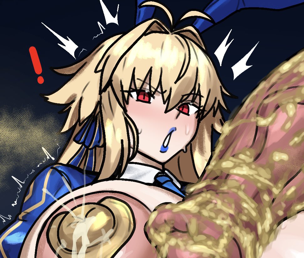 1girls, ahoge, animal penis, archetype earth, arcueid brunestud, bestiality, blonde hair, blue lipstick, blue ribbon, breasts, bunny ears, bunnysuit, closeup, cock shock, covered nipples, erbrobruh, erect nipples, fake animal ears, fate (series), fate/grand order, female, female on feral, gold trim, horse, horsecock, huge breasts, interspecies, lactation, lipstick, long hair, looking at penis, male, nipples, penis, preview, reverse bunnysuit, ribbon, smegma, steam, sweat, sweating, top heavy, trembling, tsukihime, zoophilia