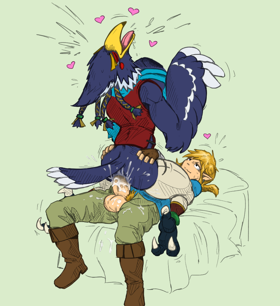 anal anal_sex anthro ass avian balls beak big_penis bird blonde_hair breath_of_the_wild clothed clothing color_edit colored cum cum_in_ass cum_inside cum_on_butt cum_on_penis daftpatriot duo edit erection feathers hair heart humanoid humanoid_penis hylian link link_(breath_of_the_wild) male mammal nintendo open_mouth partially_clothed penetration penis pointy_ears revali rito sex simple_background smile straddling sweat the_legend_of_zelda tongue tongue_out video_games yaoi