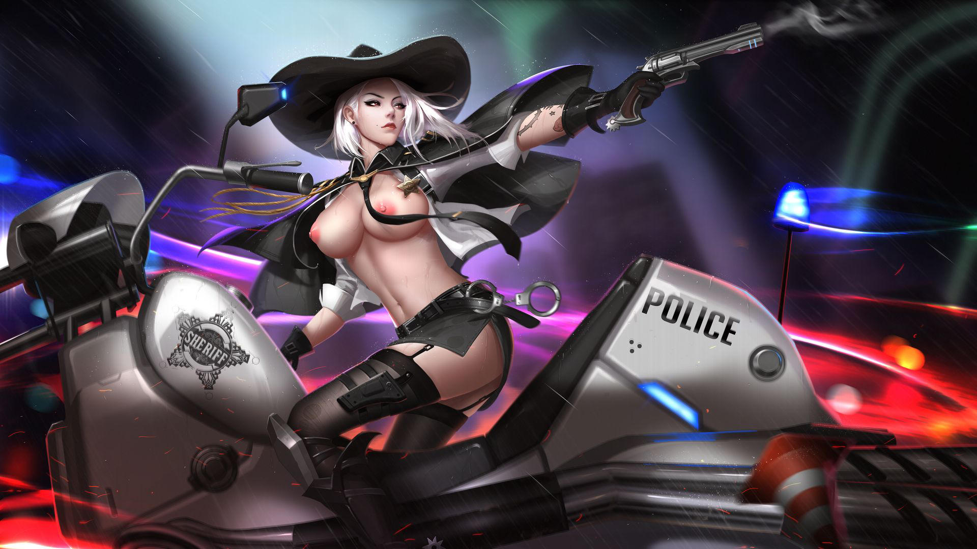 1girls, 2d, absurdres, areolae, ashe (overwatch), ass, blizzard entertainment, breasts, cowboy hat, female, female only, highres, liang xing, nipples, overwatch, solo