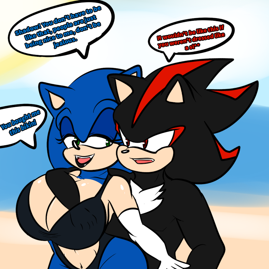 1boy 1boy1girl 1girls bikini breast_grab english_text female furry furry_only genderswap_(mtf) green_eyes hedgehog male male/female red_eyes rule_63 sega shadow_the_hedgehog sonic_(series) sonic_the_hedgehog sonic_the_hedgehog_(series) soulyagami64 yiff