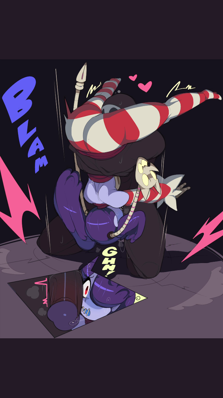 1girl, 69, ass, big ass, big penis, captain kirb, cunnilingus, feet, female, leviathan (skullgirls), licking penis, male, oral, penis, penis awe, purple hair, red eyes, skullgirls, squigly, tagme, vaginal